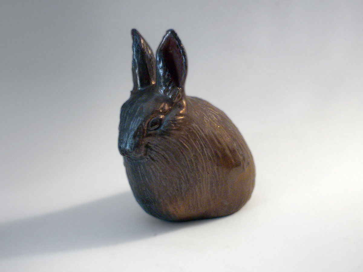 Ceramic Hare with Ears Up, Bronze
