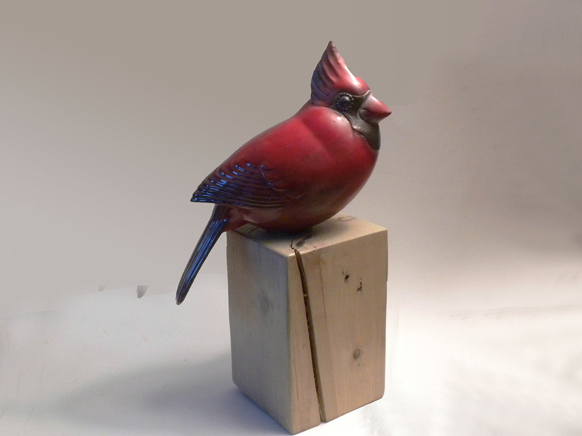 Cardinal on Wooden Pedestal