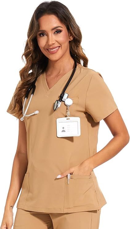 COZYFIT WOMEN'S STRETCH V-NECK TOP / KHAKI / 2X