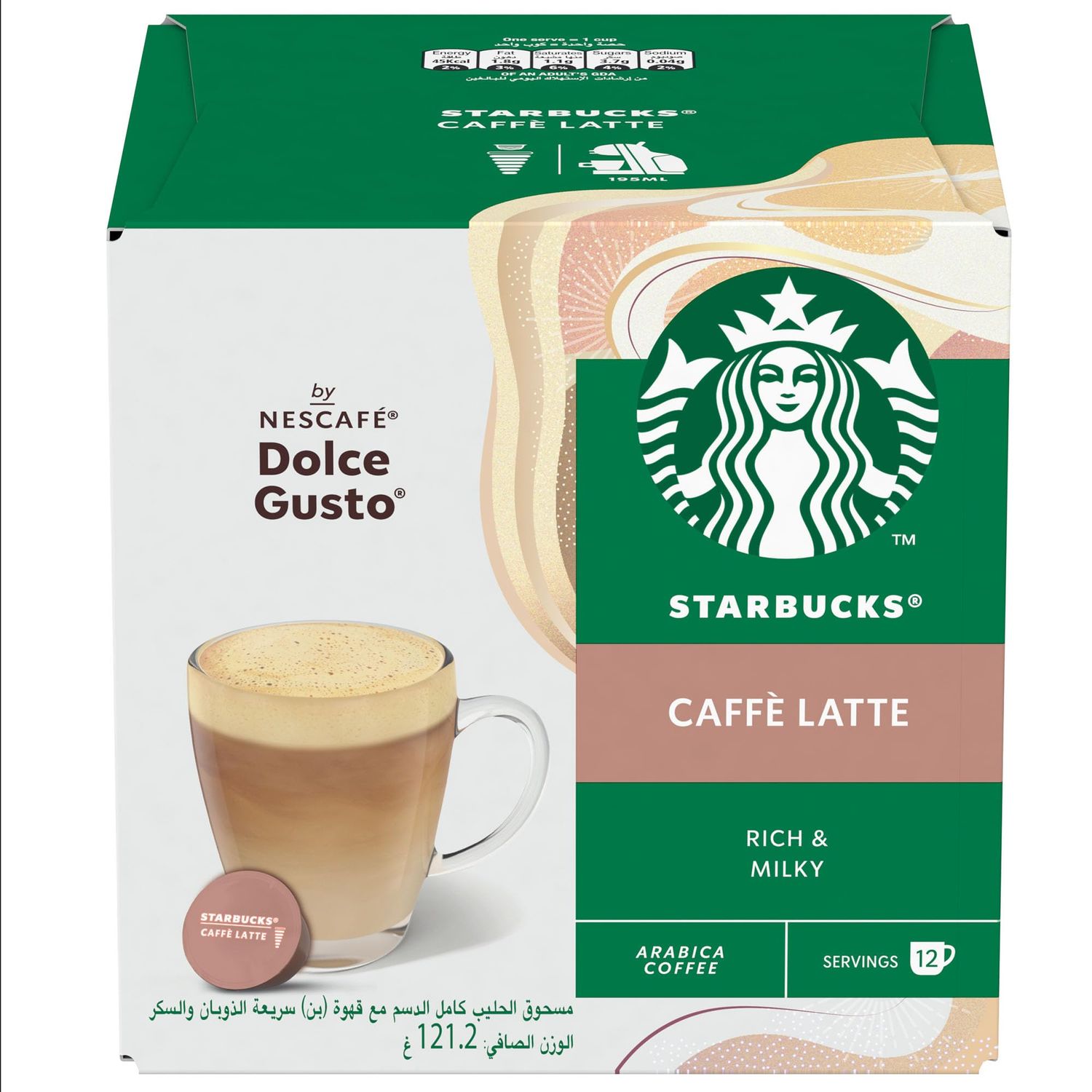 Starbucks Caffe Latte By Nescafe Dolce Gusto Coffee Capsules, Box of 12 Servings