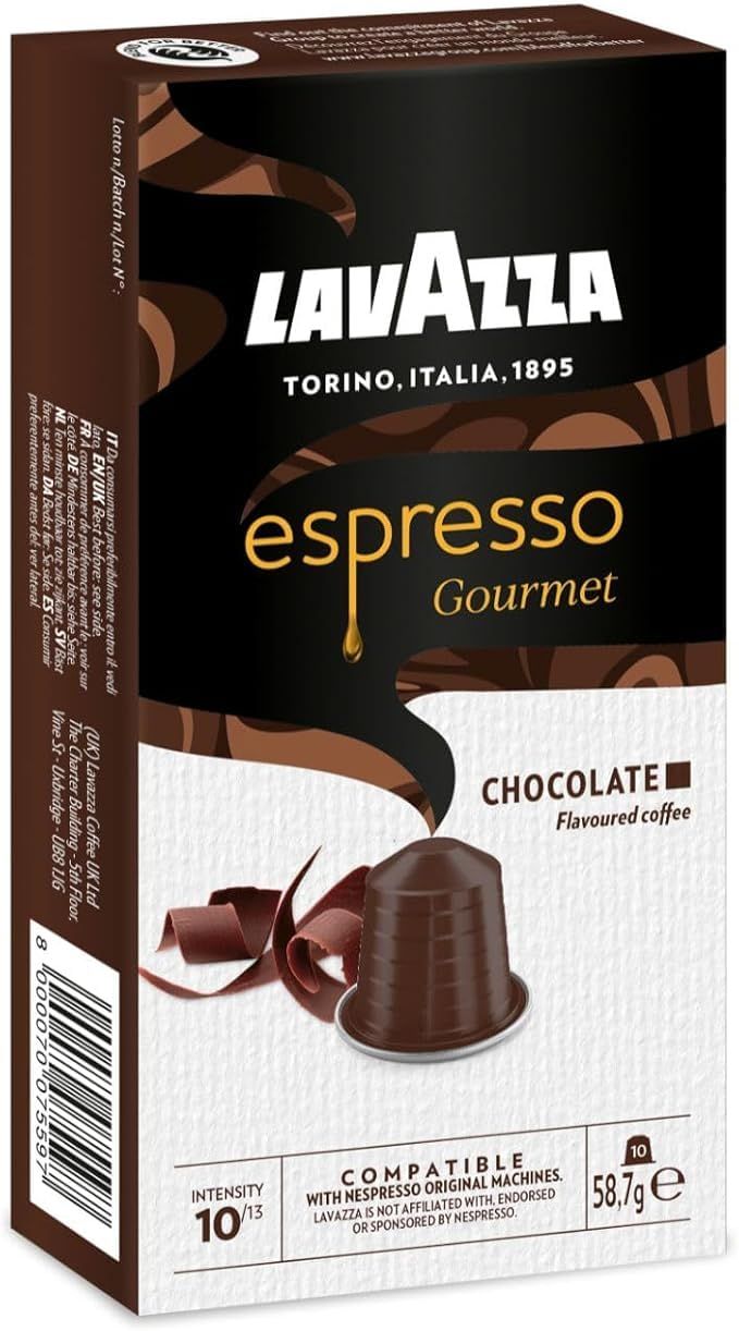 lavazza gourmet chocolate flavoured coffee capsules 10 capsules,intensity 10/13