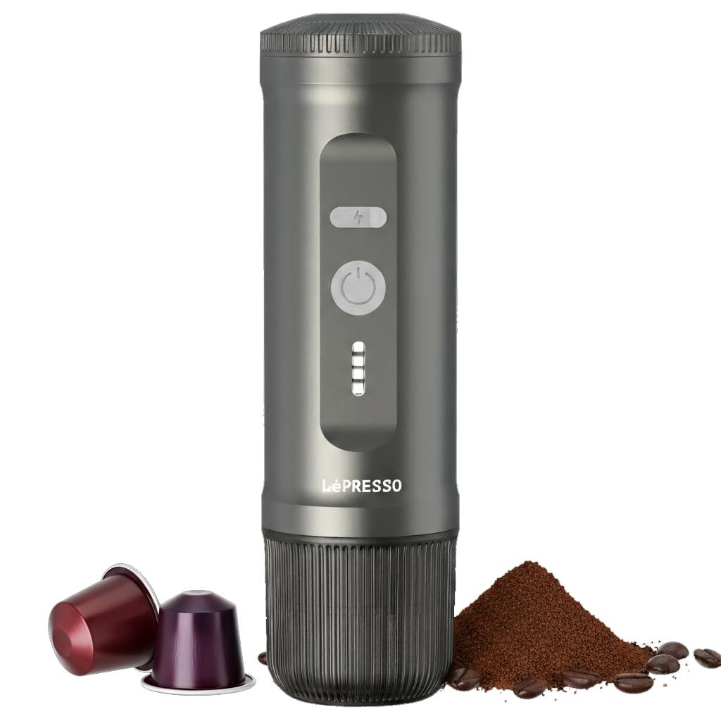 LePresso Mini Portable Espresso Maker, Self-Heating, Coffee Machine Compatible with NS Capsule &amp; Gr…