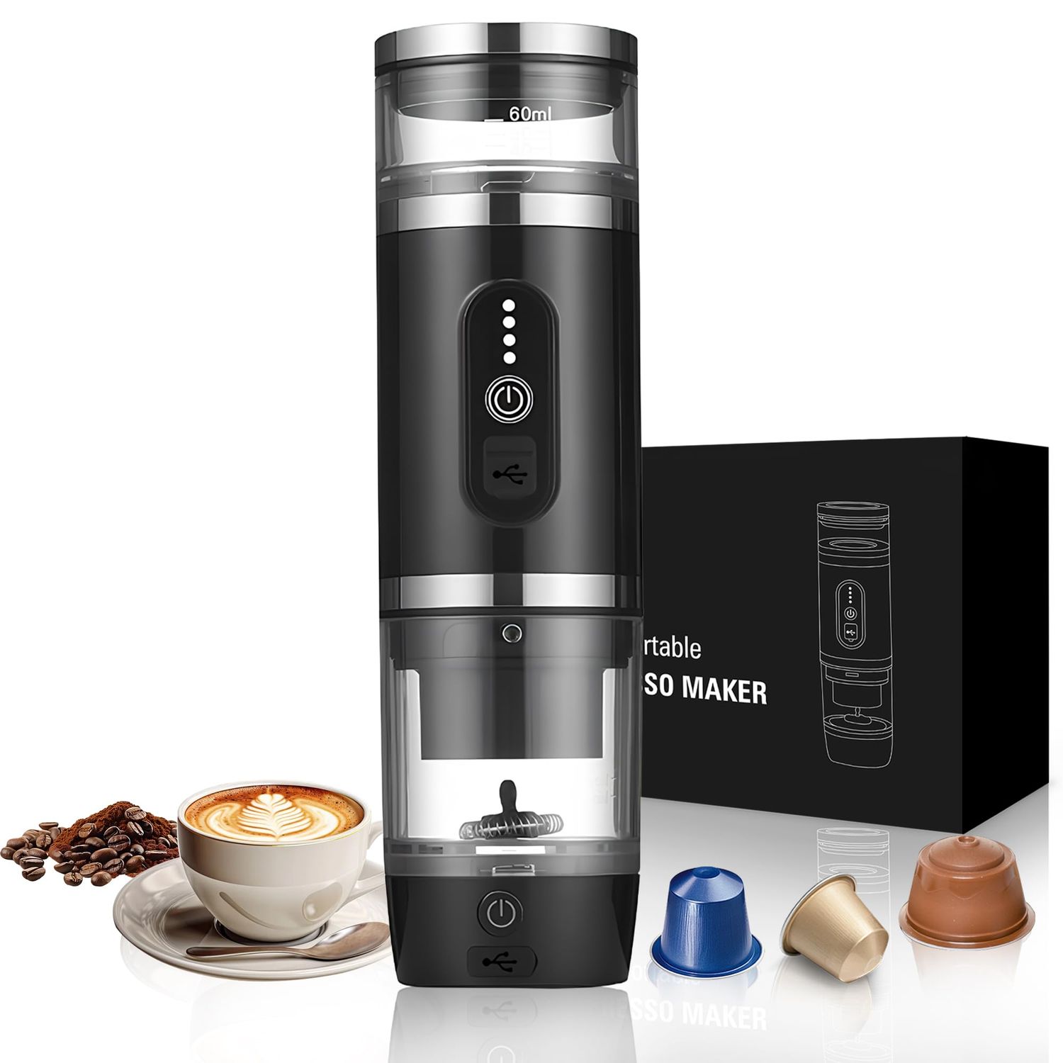 3-in-1 Portable Coffee Machine with Milk Frother, 20Bar Espresso Coffee Maker for Small &amp; Large Cap…