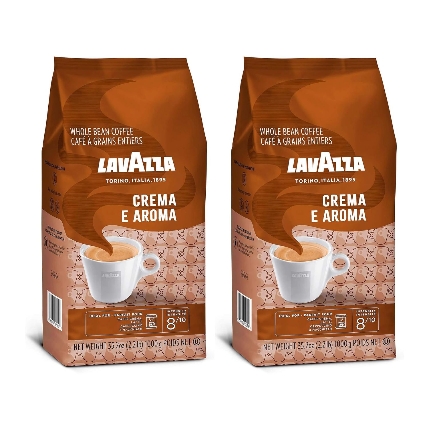 Lavazza Crema E Aroma Coffee Beans 8/10 - 1Kg Pack Of 2
