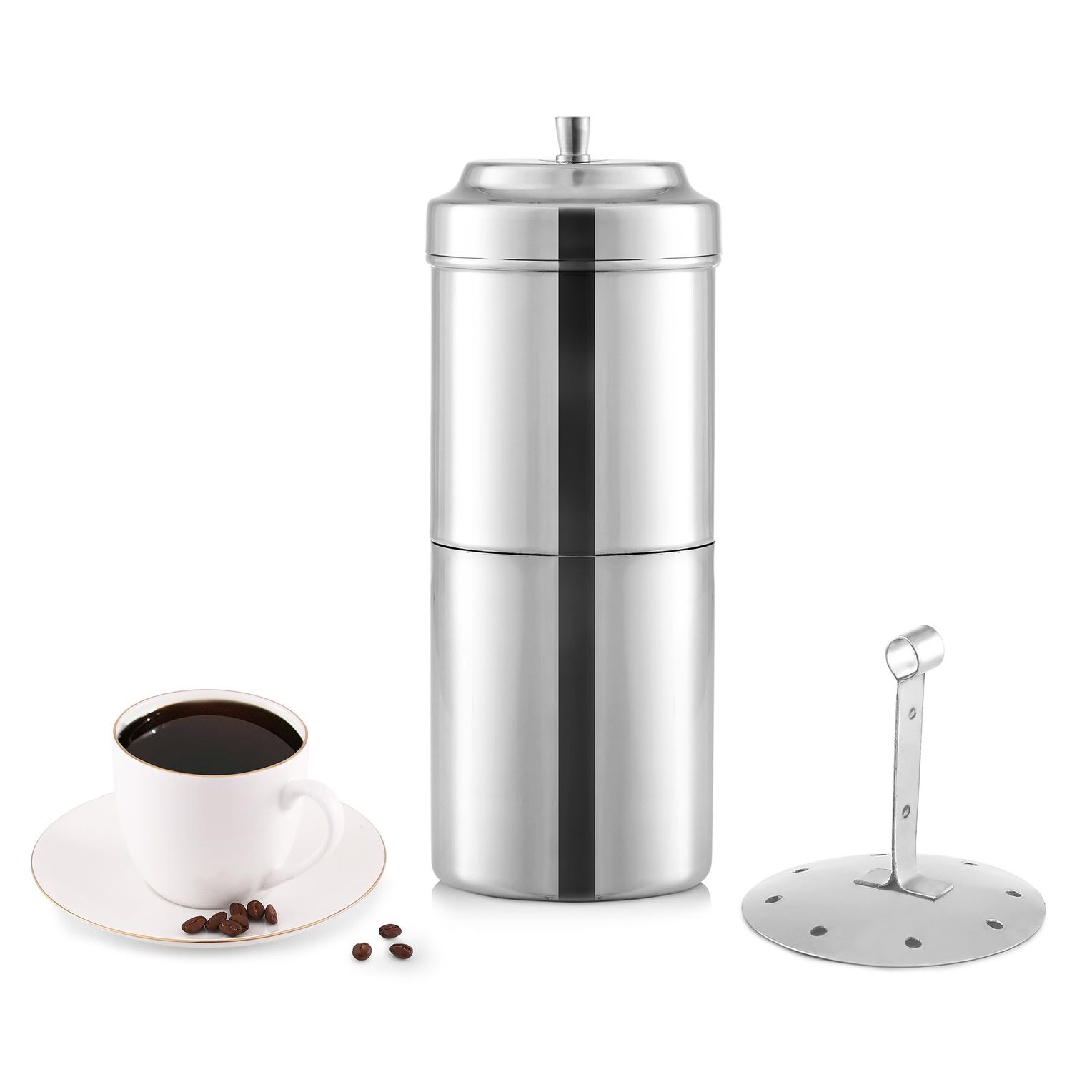 KSJONE South Indian Filter Coffee Maker 300 ML,4-6 Cups Stainless Steel Coffee Maker, Drip Coffee B…