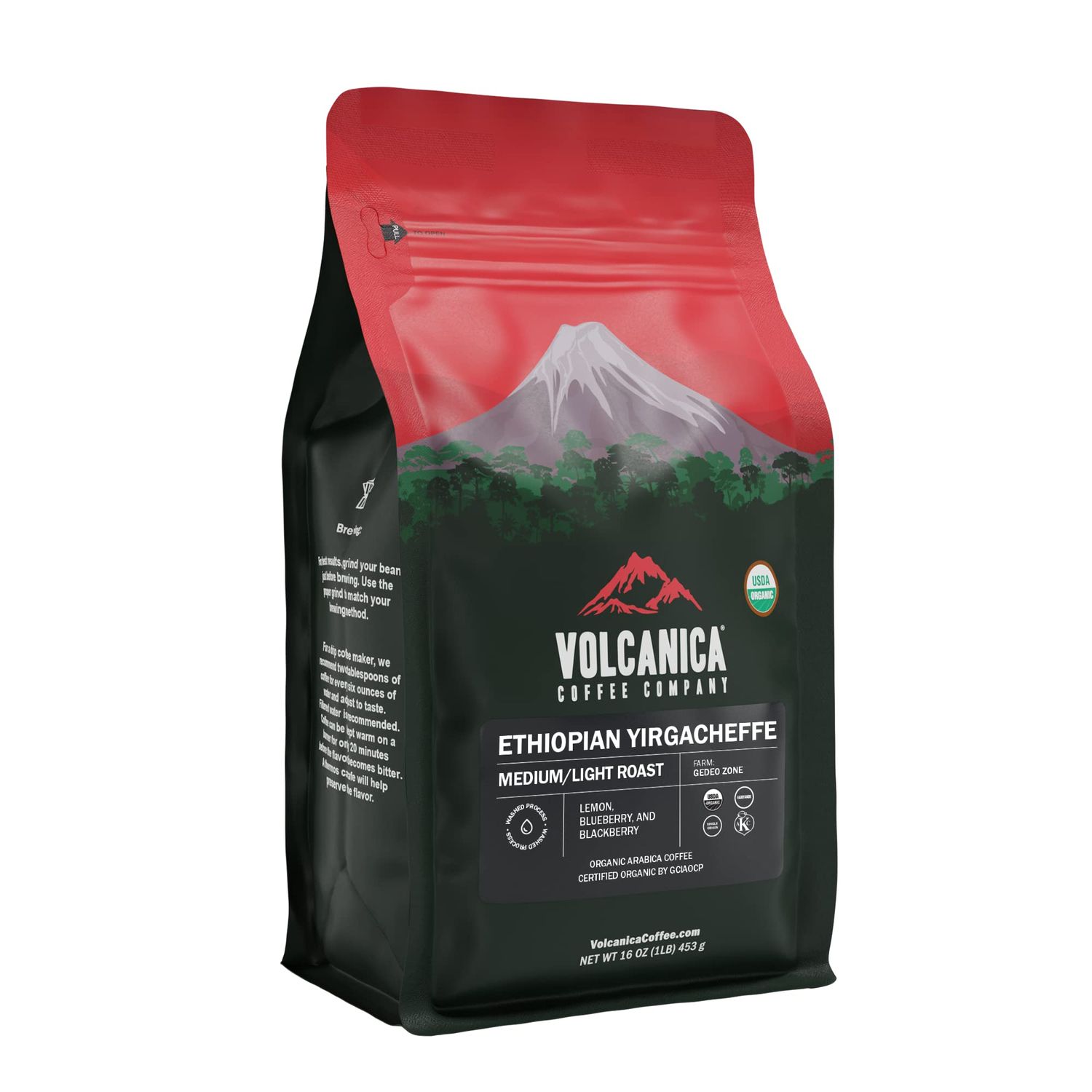 Volcanica Coffee Ethiopian Yirgacheffe Region, Whole Bean, Fresh Roasted 16-ounce