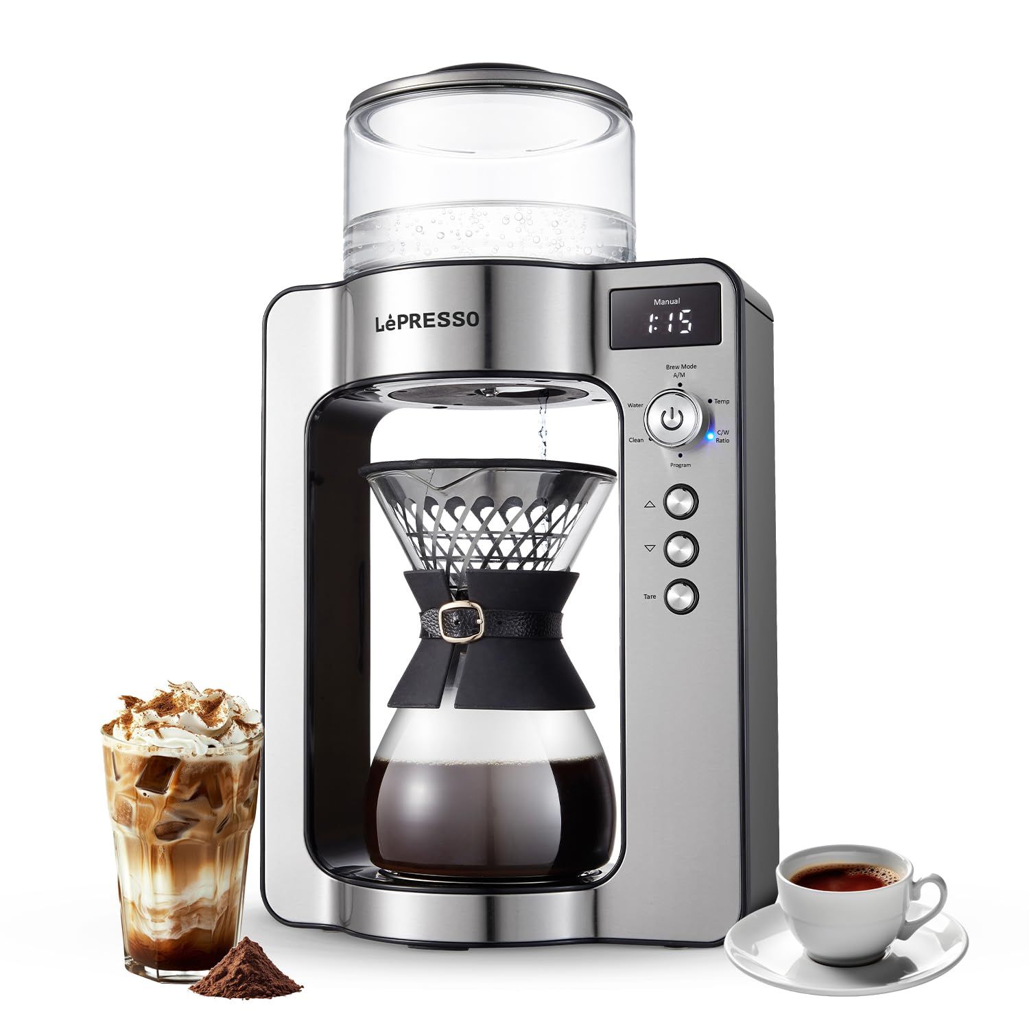 LePresso Automatic Pour Over Coffee Maker, 750ml Glass Carafe with Rotating Drip, Drip Coffee Machi…