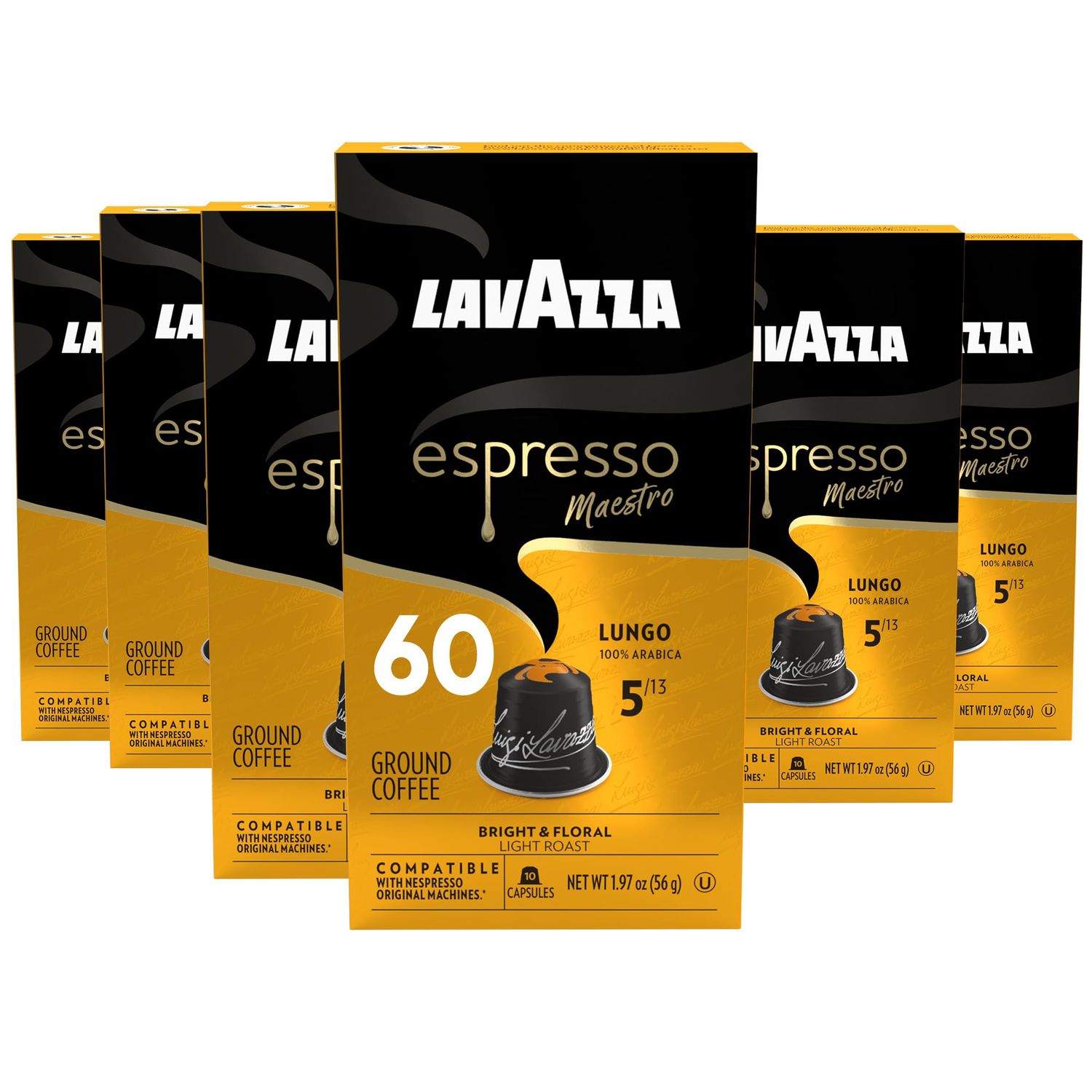 Lavazza Espresso Maestro Lungo Aluminum Capsules Compatible with Nespresso* Original Machines, Ligh…
