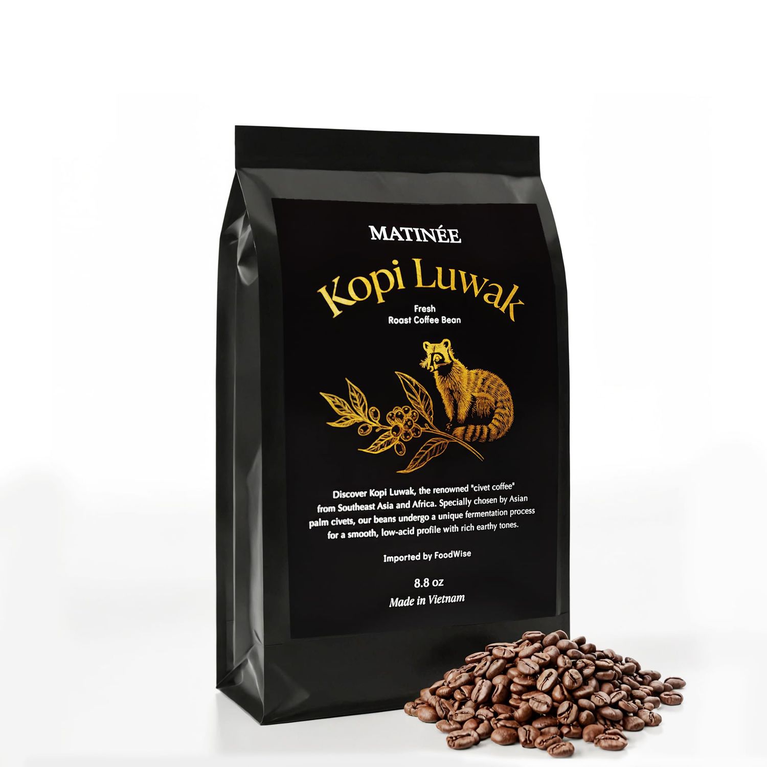 MATINÉE Wild Kopi Luwak Coffee Beans, Medium Roast, Whole Bean Beans, Civet Coffee - Sustainably So…