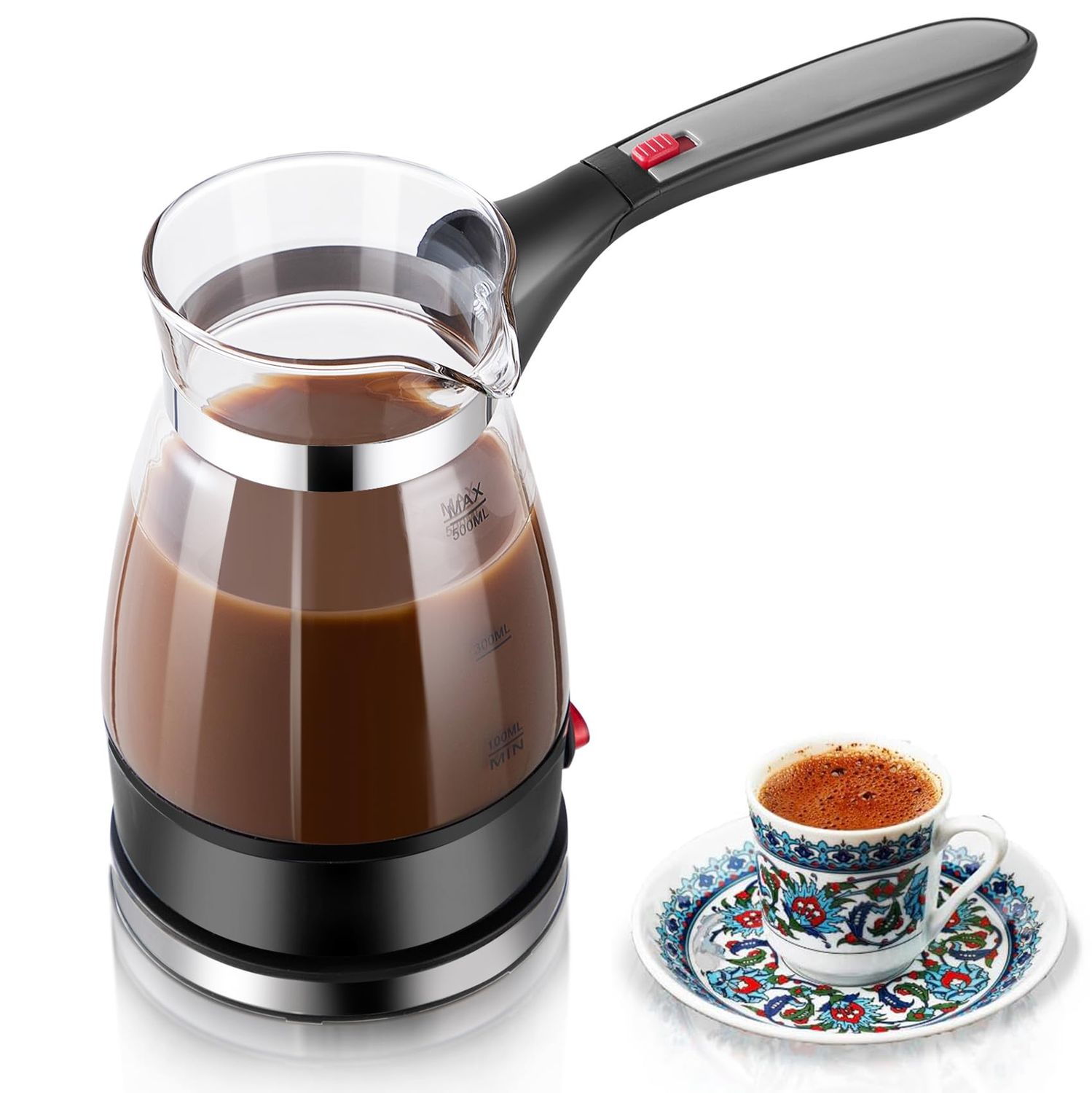Angju Turkish Coffee Maker, Portable Electric Glass Turkish Coffee Machine with Foldable Handle, Ar…
