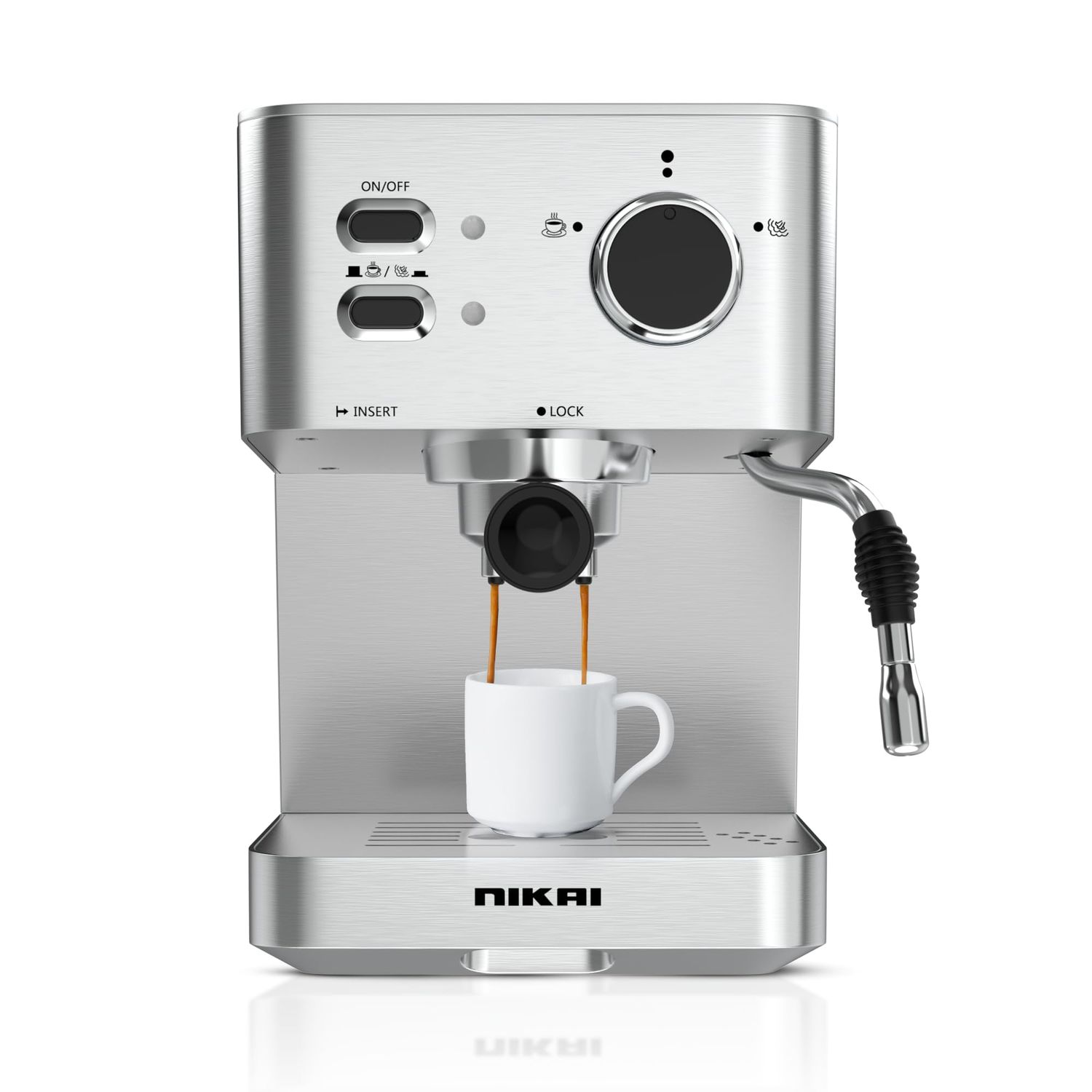 Nikai Coffee Machine For Making Espresso, Cappuccino &amp; Latte - St Steel Coffee Machine with 2-Cup F…