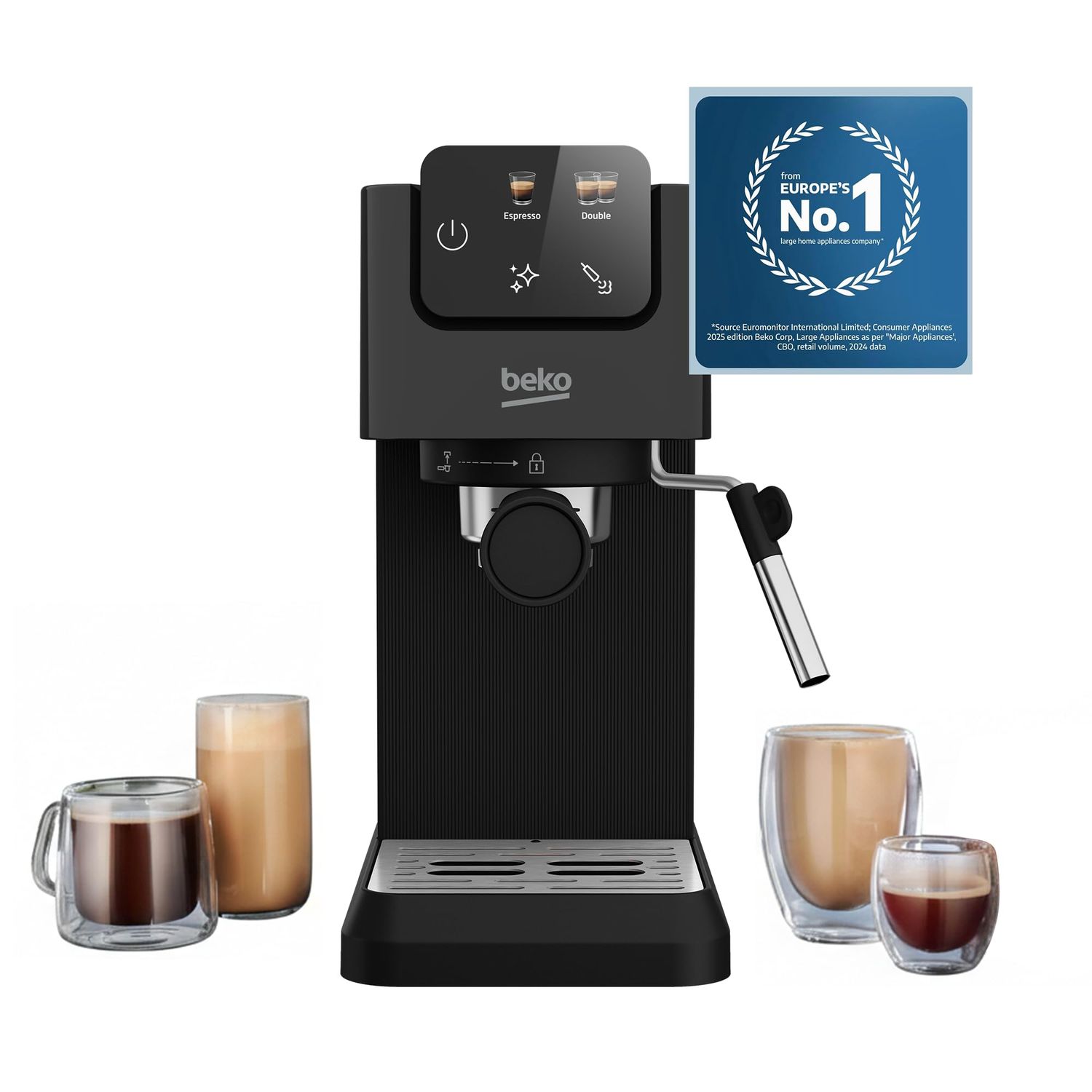 Beko Digital Espresso 15 Bar Pressure, 1.1L Capacity, 1628 Watt Power, LCD Screen, Cup Warmer, Stai…