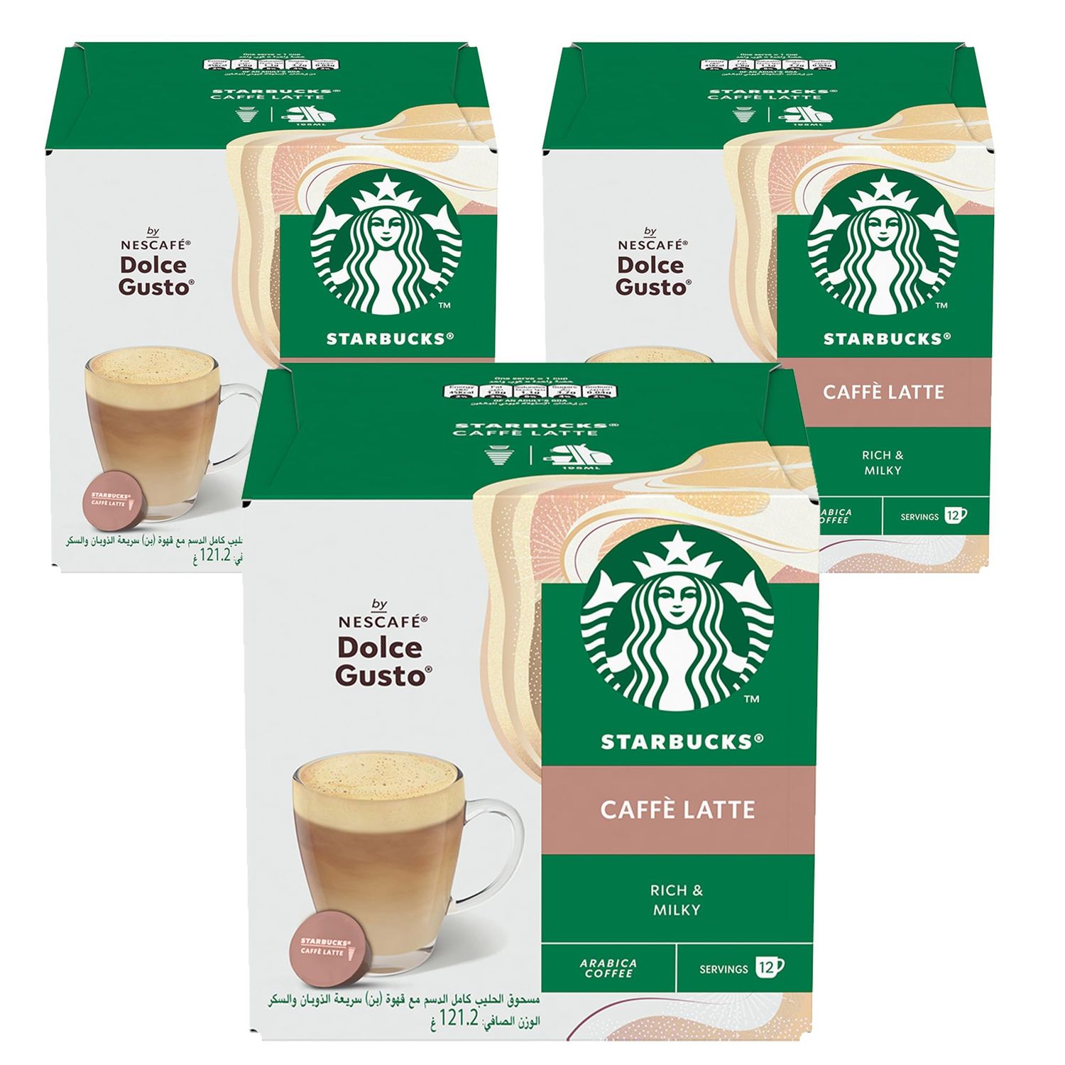 Starbucks Caffè Latte By Nescafe Dolce Gusto 12 Capsules, Pack of 3