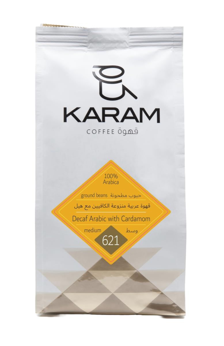 Karam Decaf Arabic Coffee with Cardamom Medium Roast Ground Beans 250gms
