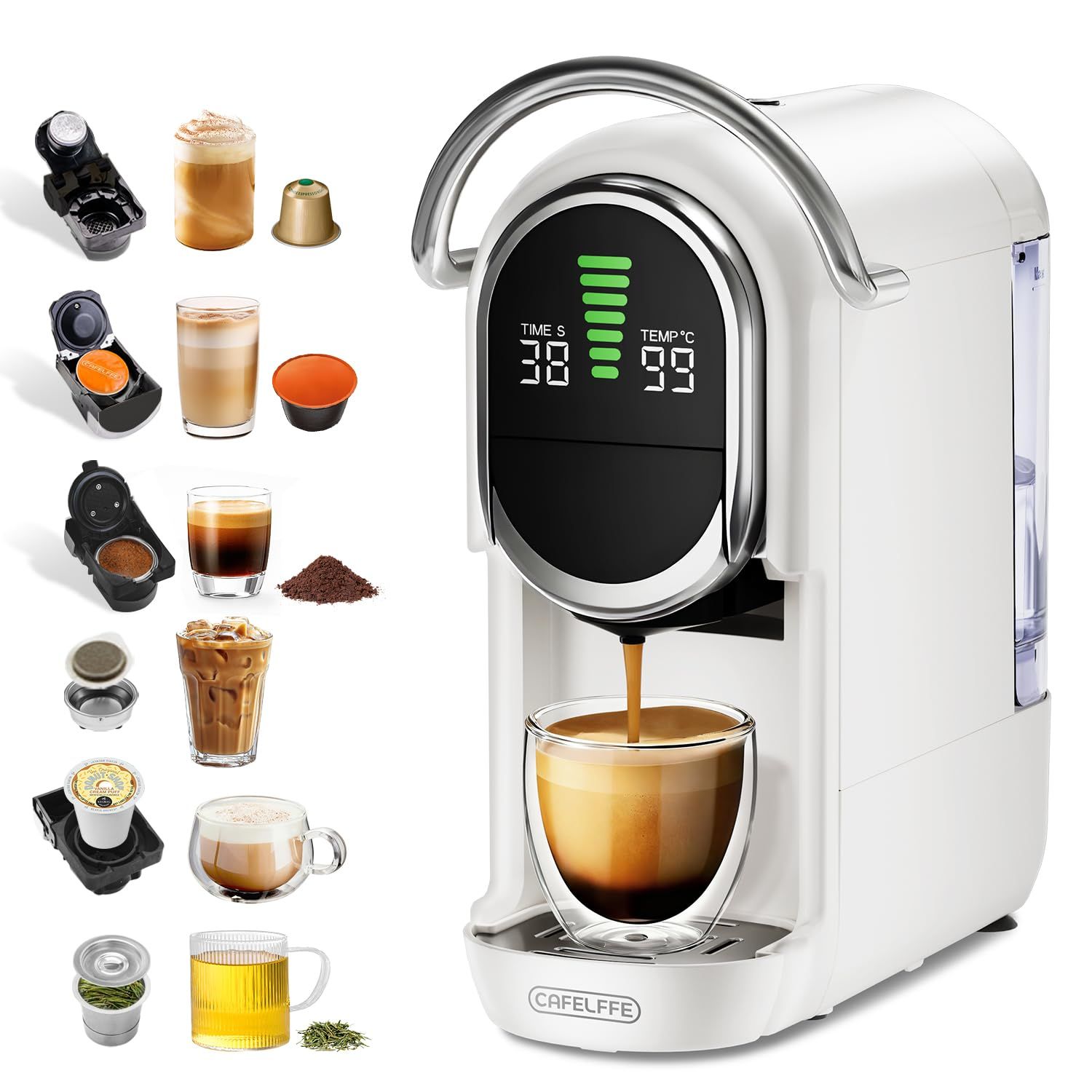 Cafelffe MK-609S 6-In-1 Capsule Coffee Machine Maker, 7 Water Size &amp; Hot/Cold Brew, 19 Bar Espresso…