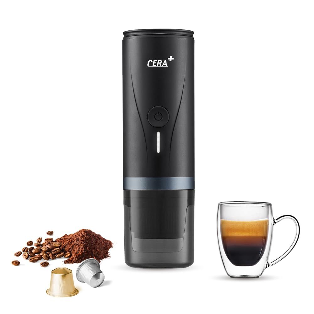 CERA+ Electric Portable Espresso Machine with 3-4 Minutes Self-Heating, 20 Bar 12 V Mini Battery Co…