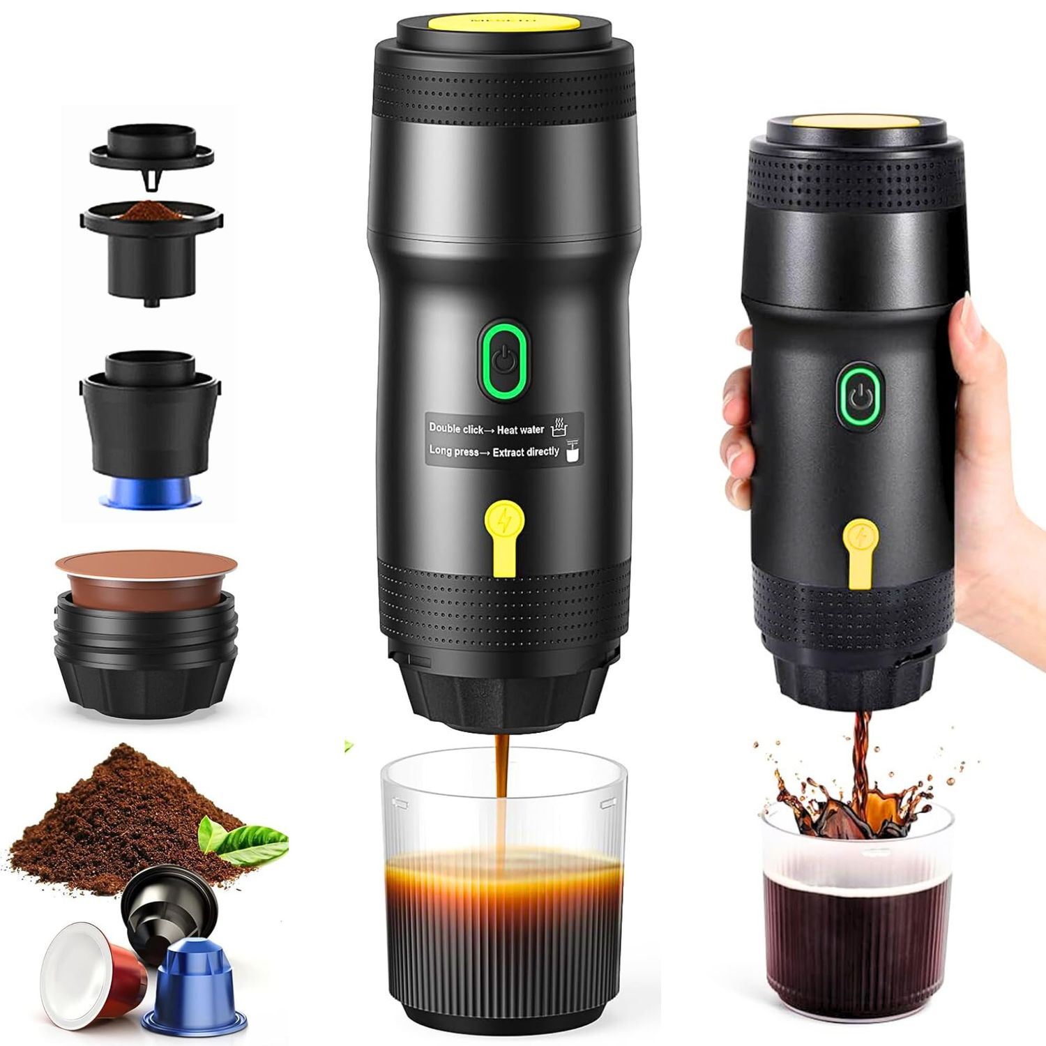 Portable Espresso Maker, 3 in 1 Travel Coffee Machine For Camping With USB-C Compatible, Car SelfHe…