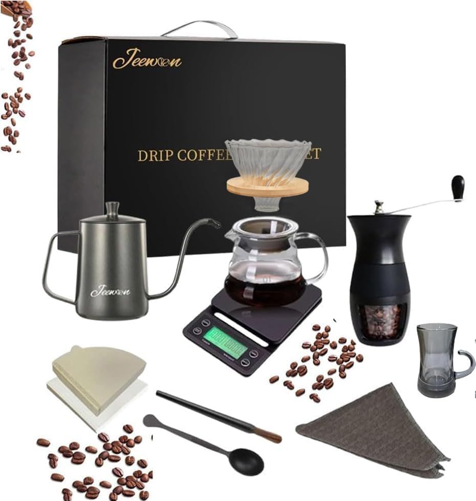 V60 Coffee Kit, 10 Pieces Pour Over Coffee Maker Set,Coffe Kettle with Drip Filter Share Pot, Filte…