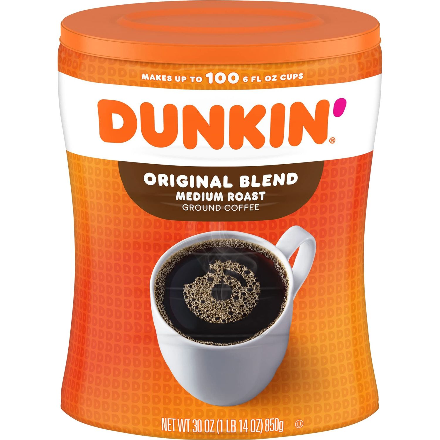 Dunkin' Donuts Original Blend Ground Coffee Canister, Medium Roast, 30 Ounces