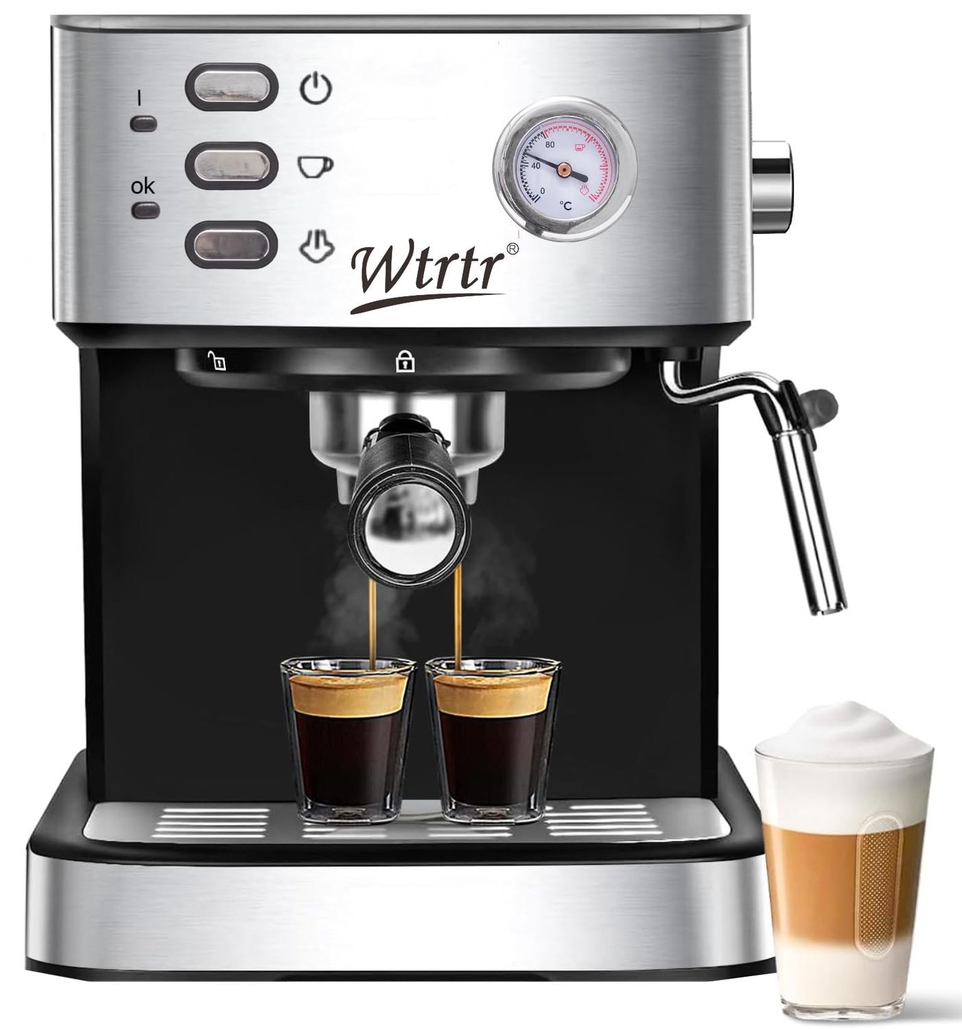 Wtrtr Espresso Machine Coffee,Cappuccino&amp; Latte Macchiato Coffee Maker (1 Year Warranty)