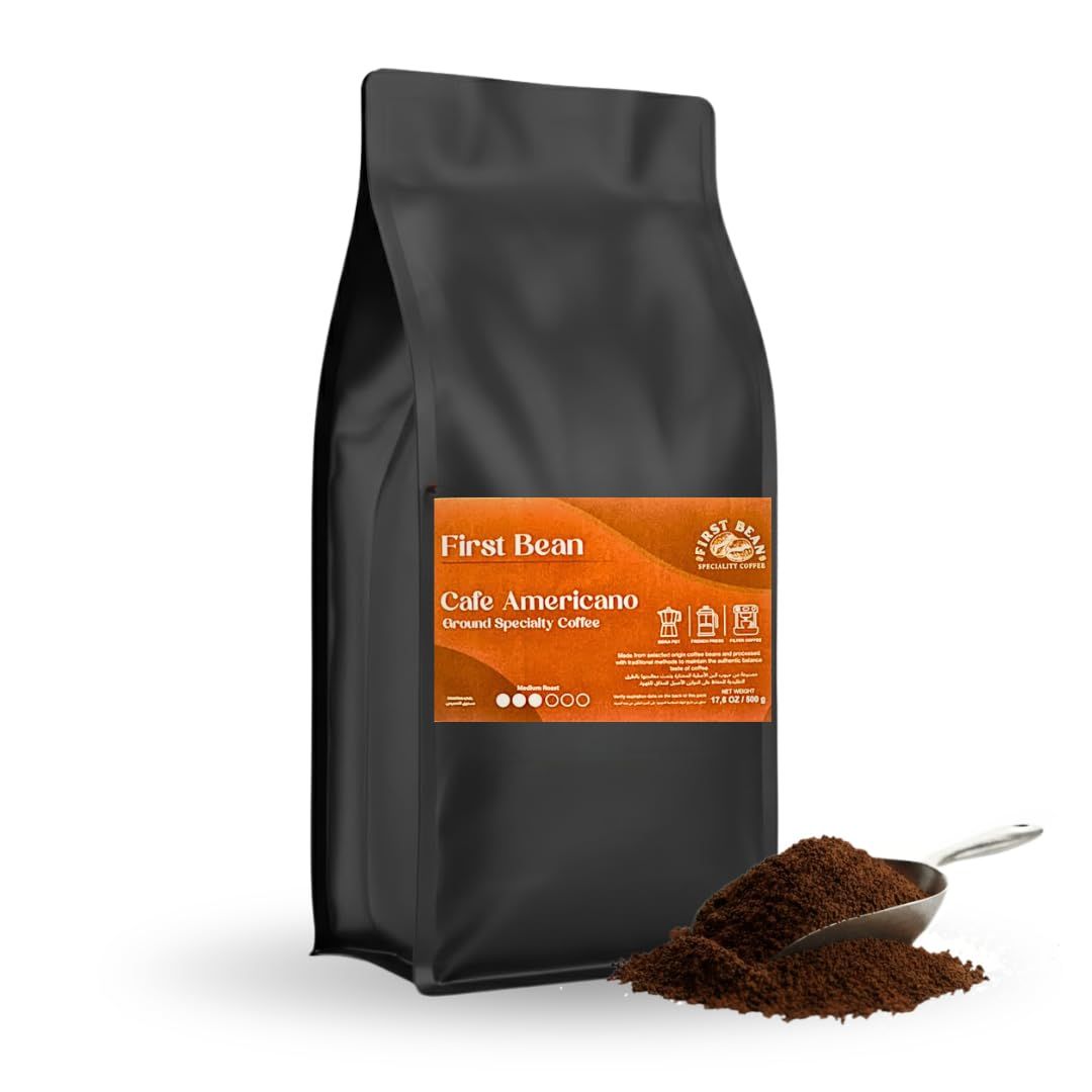 First Bean Cafe Americano Speciality Ground Coffee, Premium Medium Roast, 500g / 17.6oz, Ready to B…