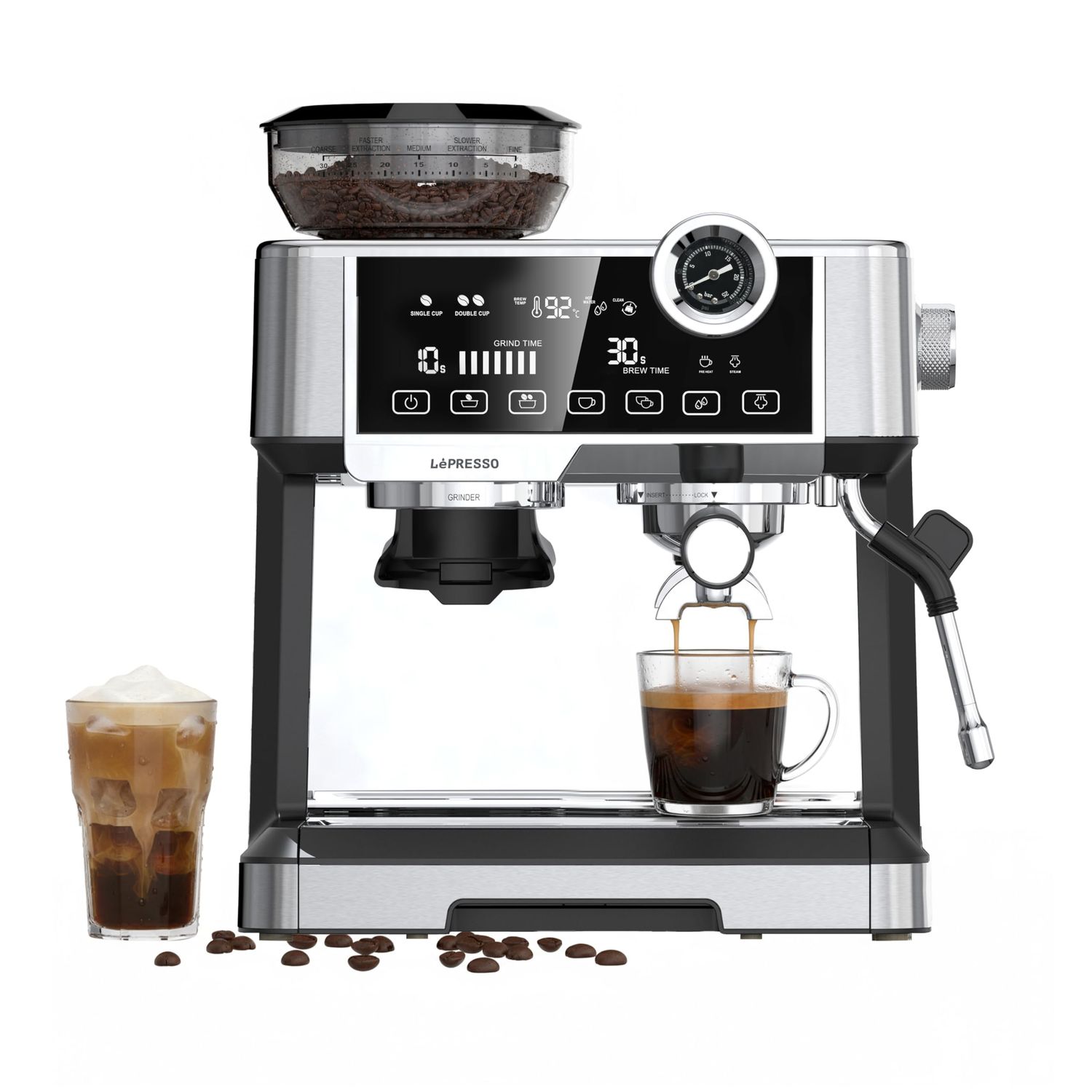 LePresso Semi-Automatic Coffee Machine with Adjustable Grinder, Dual Boiler Espresso Machine, 19 Ba…