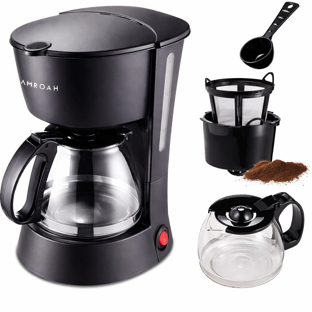 Drip Coffee Maker 650ml, 6 Cup Coffee Maker with Glass Carafe, Reusable Filter Coffee Maker, Auto S…