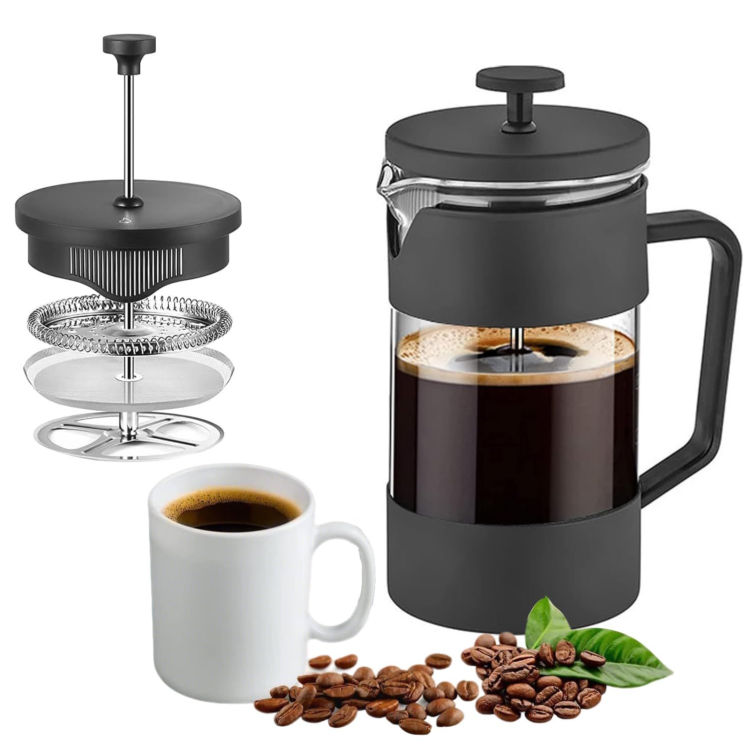 ANTOLE French Press Coffee &amp; Tea Maker 600ml, Thickened Borosilicate Glass Press with Filter Screen…