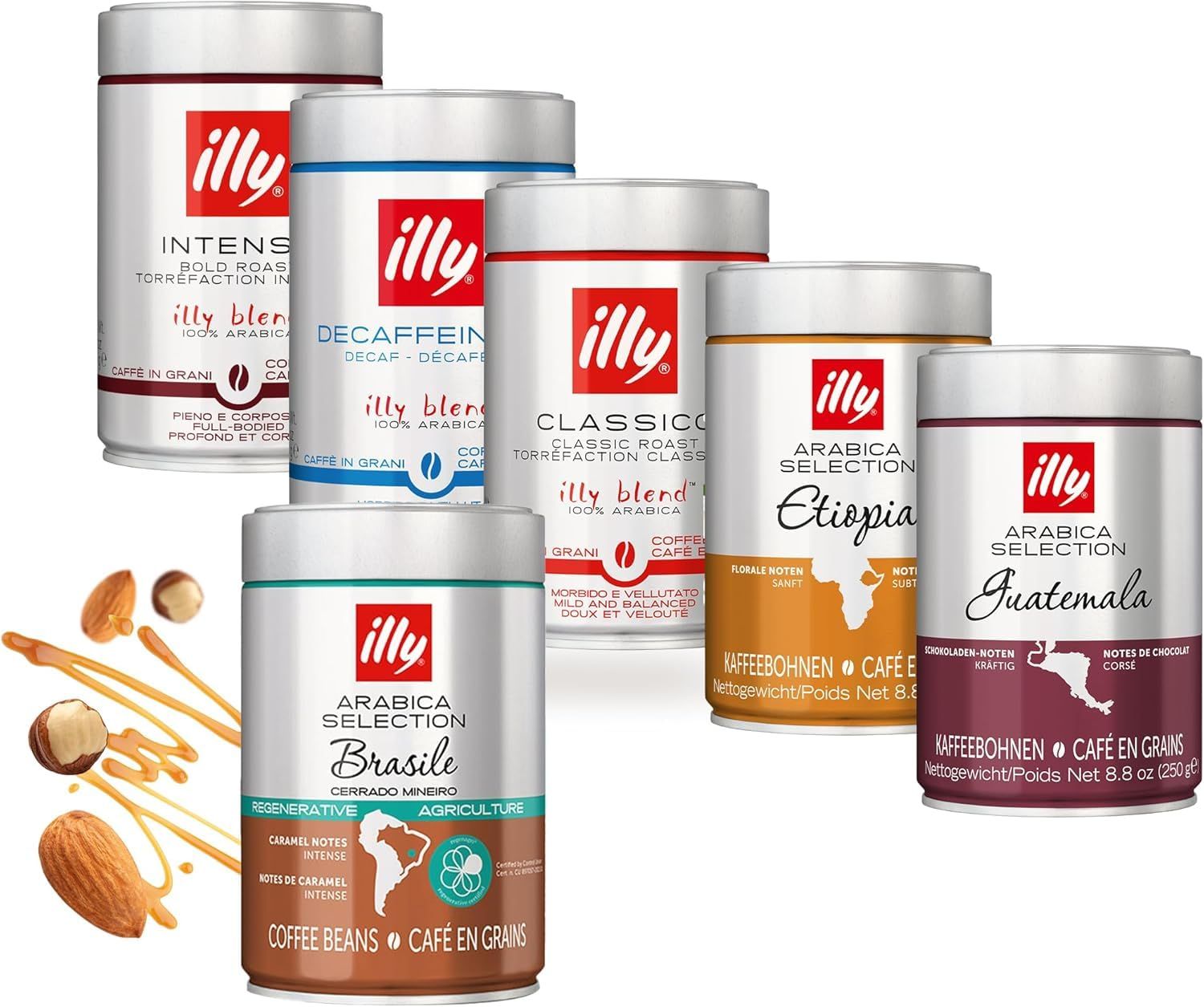Illy Coffee Beans ARABICA Selection Variety Pack – 6 x 250g Classico, Intenso, Brasile Cerrado Mine…