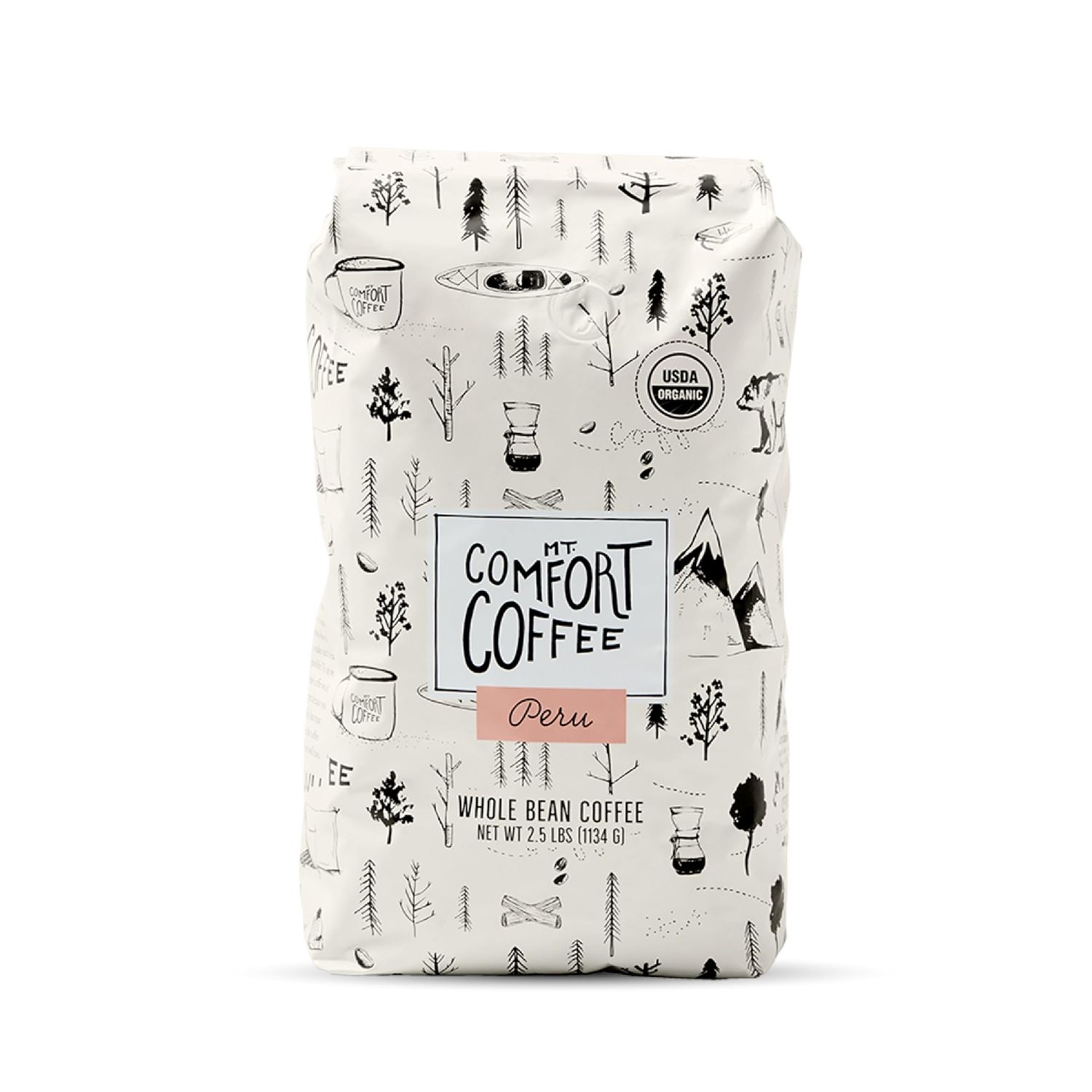 Mount Comfort Coffee Organic Whole Bean Coffee, Peru, 2.5 Pound