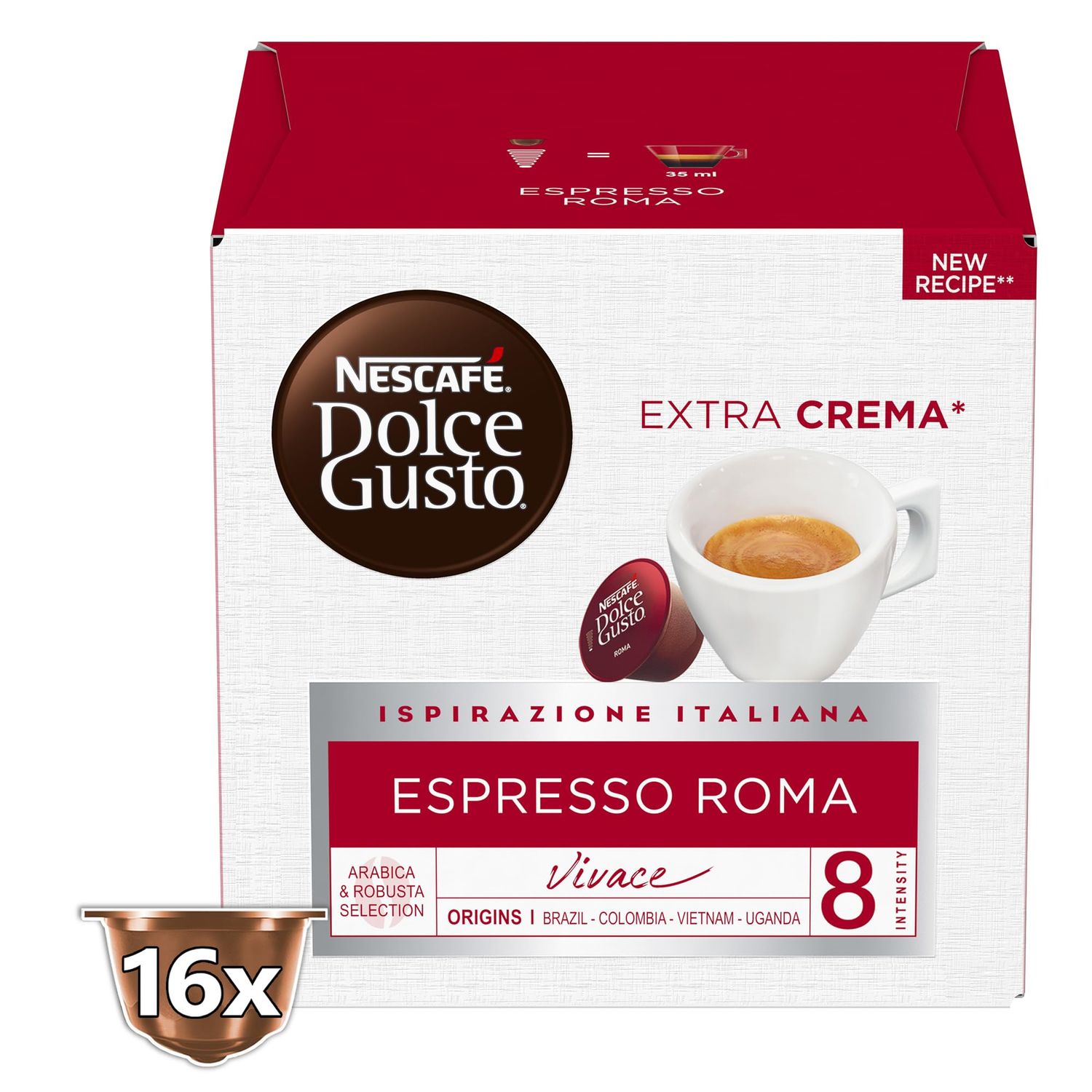 Nescafe Dolce Gusto Espresso Roma Coffee Capsules, Box of 16 Servings