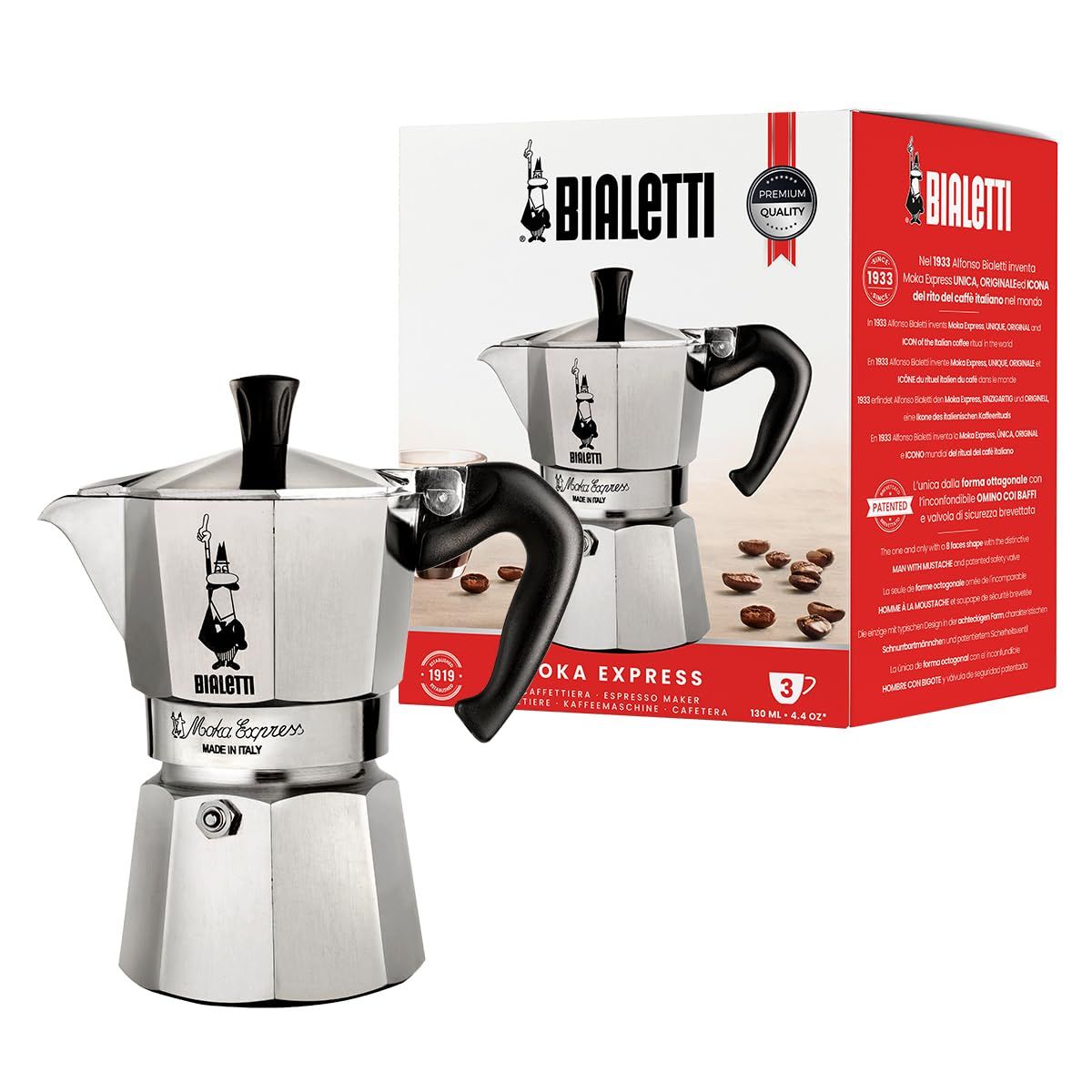 Bialetti 3-Cup Silver Stovetop Espresso Maker – Classic Italian Style, Durable Aluminum Constructio…
