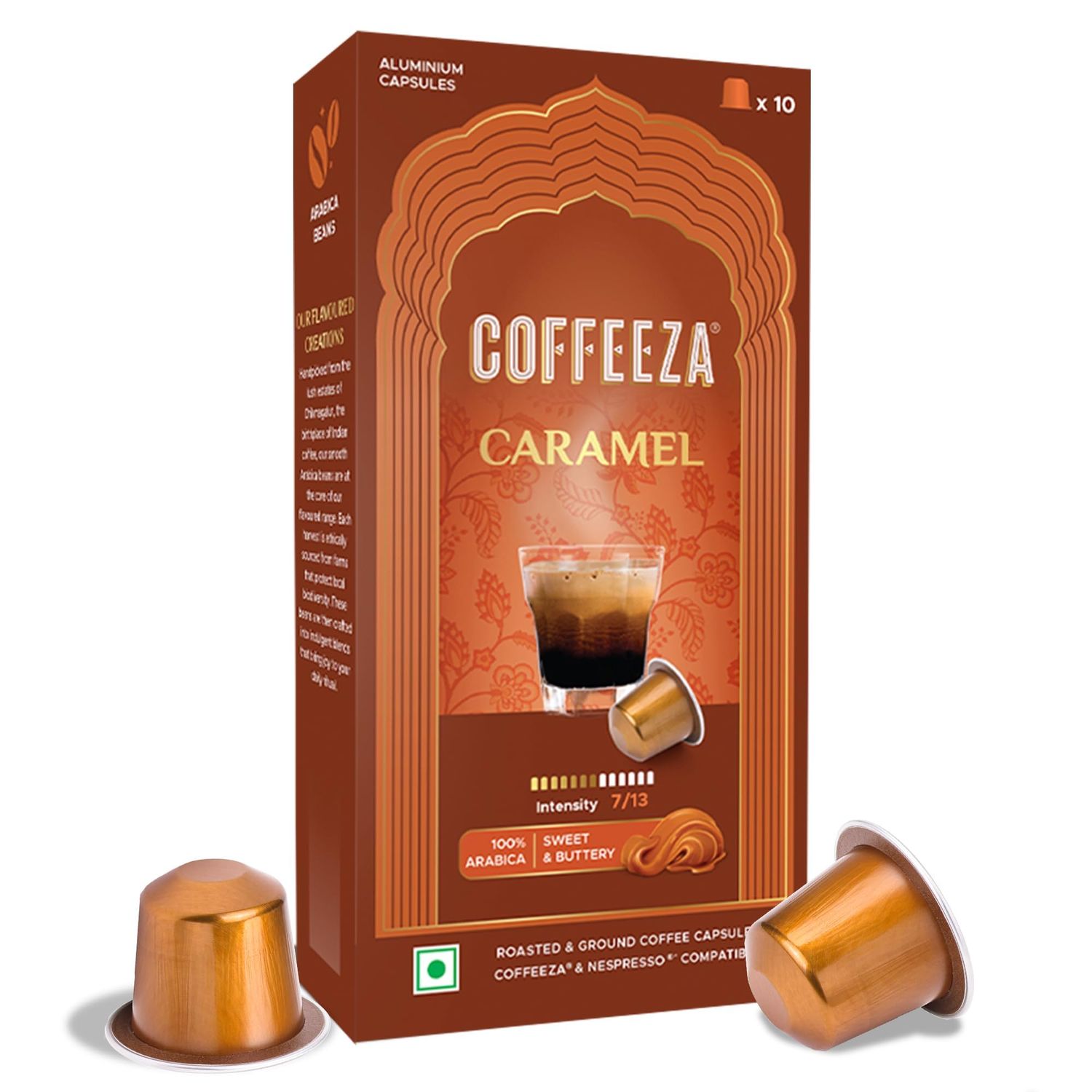 COFFEEZA Caramel Flavoured Aluminium Capsules, Intensity 7, Nespresso Compatible Pods Box Of 1 (10 …