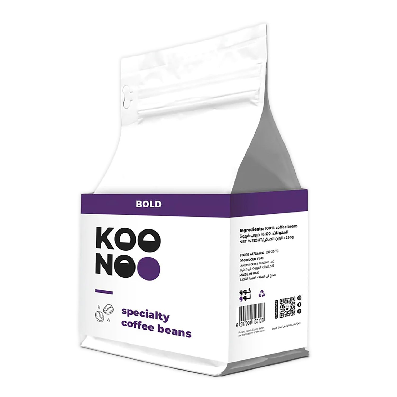 KOONOO Bold | Dark Roast | 250G | Specialty Coffee Beans | Made in UAE