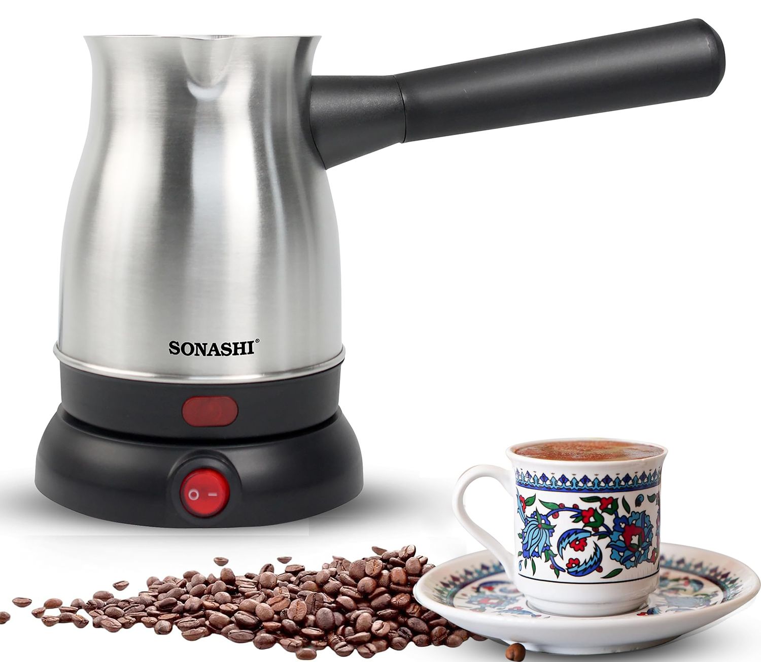 Sonashi Turkish Coffee Maker with 800ml Jar - 360-Degree Cordless Base with Removable Handle | Auto…