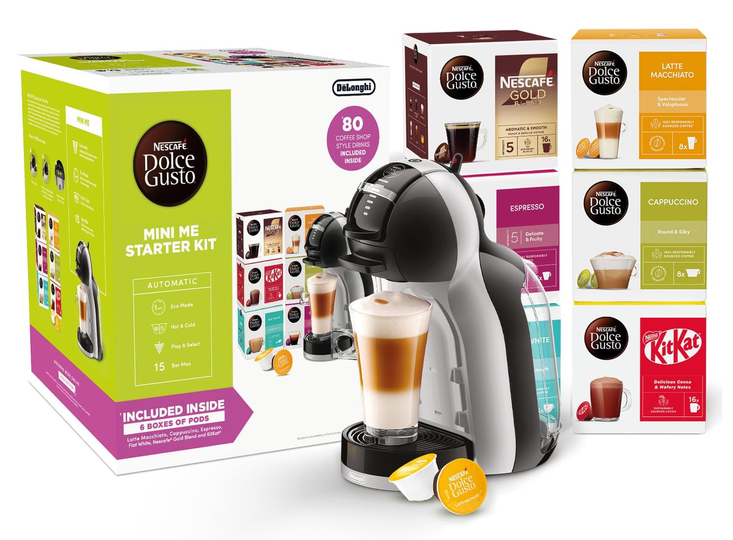 Nescafe Dolce Gusto De'Longhi Mini Single Serve Capsule Coffee Machine Starter Kit, EDG155. BG, Bla…