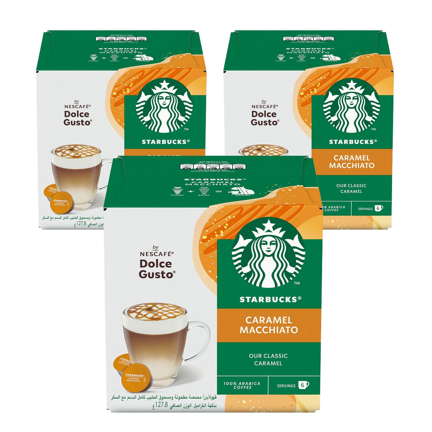 Starbucks Caramel Macchiato By Nescafé Dolce Gusto Coffee Capsules, 3 x Boxes, 18 Servings
