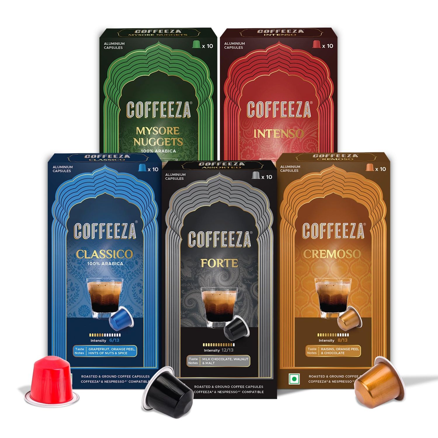 COFFEEZA Aluminium Coffee Capsules, Favorites Variety Pack (50 Pods, Compatible with Nespresso Orig…