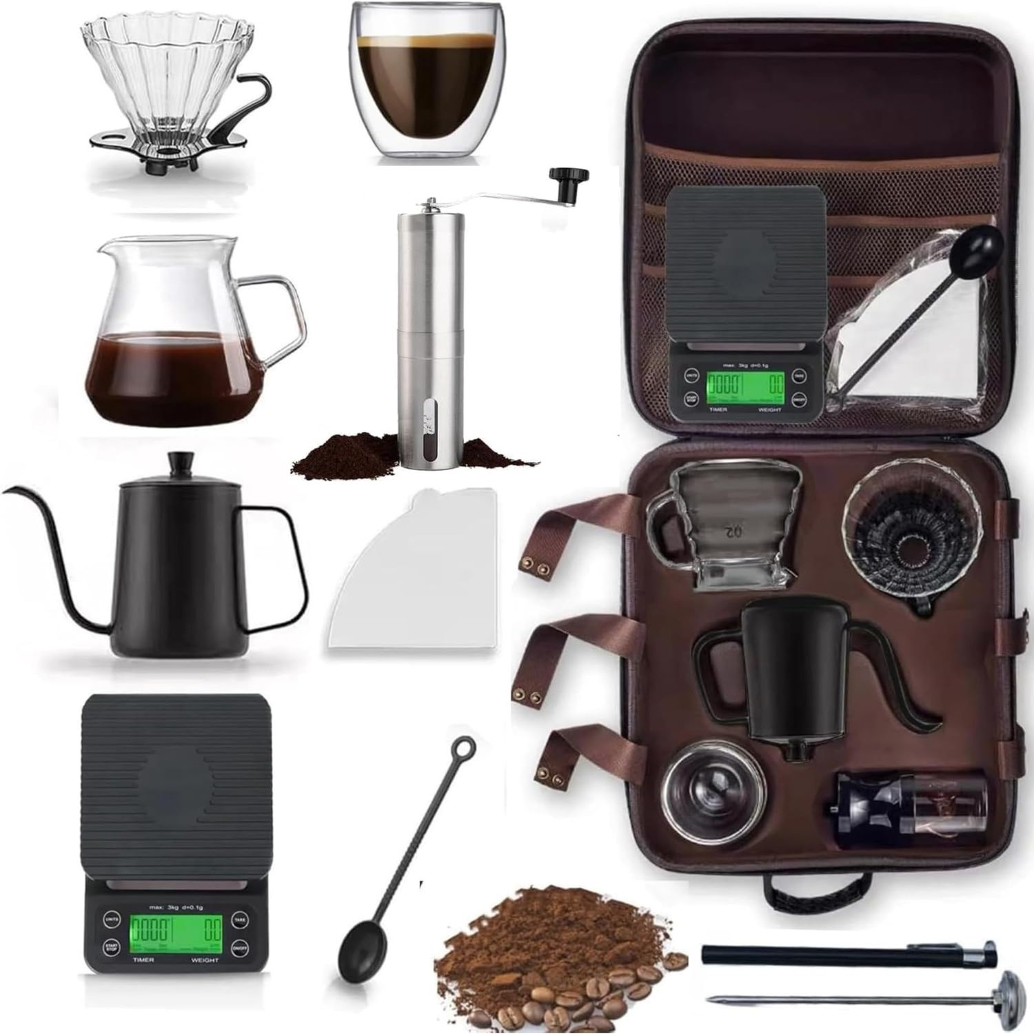 Coffee Maker Set, V60 Pour Over Drip Coffee Sets, Portable Coffee Kit Coffee Serving Sets-Travel Co…