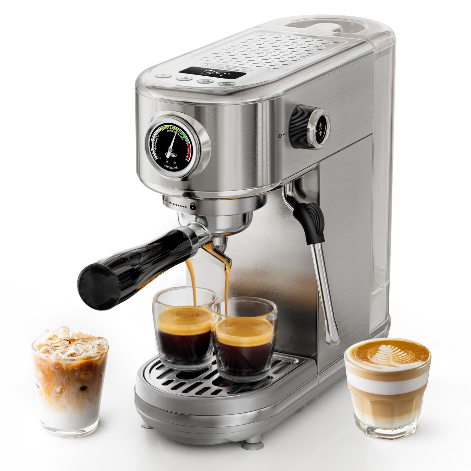 HIBREW H10B Espresso Machine, Brushed Stainless Steel, Adjustable Temperature and Cup Volume, Steam…