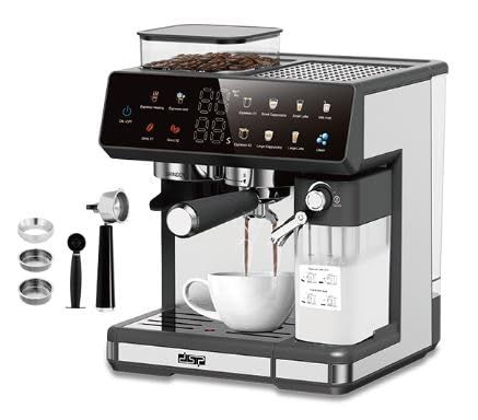 DSP KA3146 3-in-1 Espresso Coffee Machine | 20 Bar Pressure | Built-in Grinder, Milk Frother, 500ml…