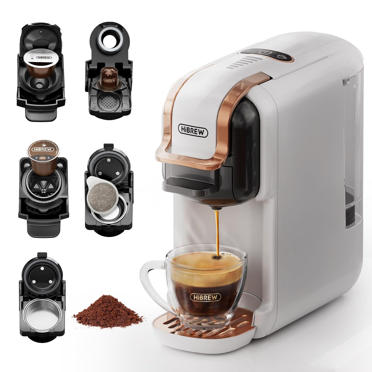 HiBREW H2B 5-in-1 Pod Coffee Maker - Compatible With 4 Coffee Capsule as Well as Espresso Powder, M…