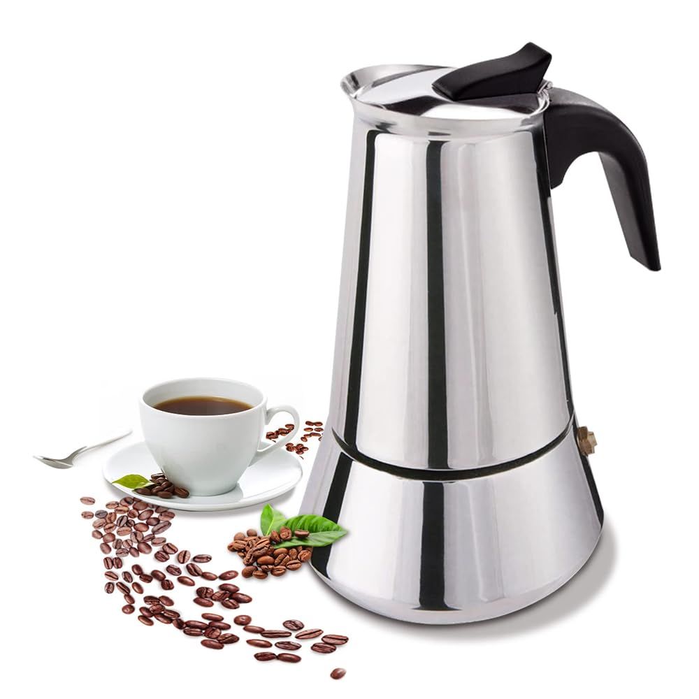 Azonee Stovetop Espresso Maker, 6Cup/300ml Stainless Steel Classic Moka Coffee Pot with Coffee Perc…