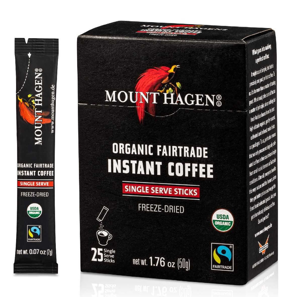 Mount Hagen 25 Count Single Serve Instant Coffee Packets | Organic Medium Roast Arabica Beans | Eco…