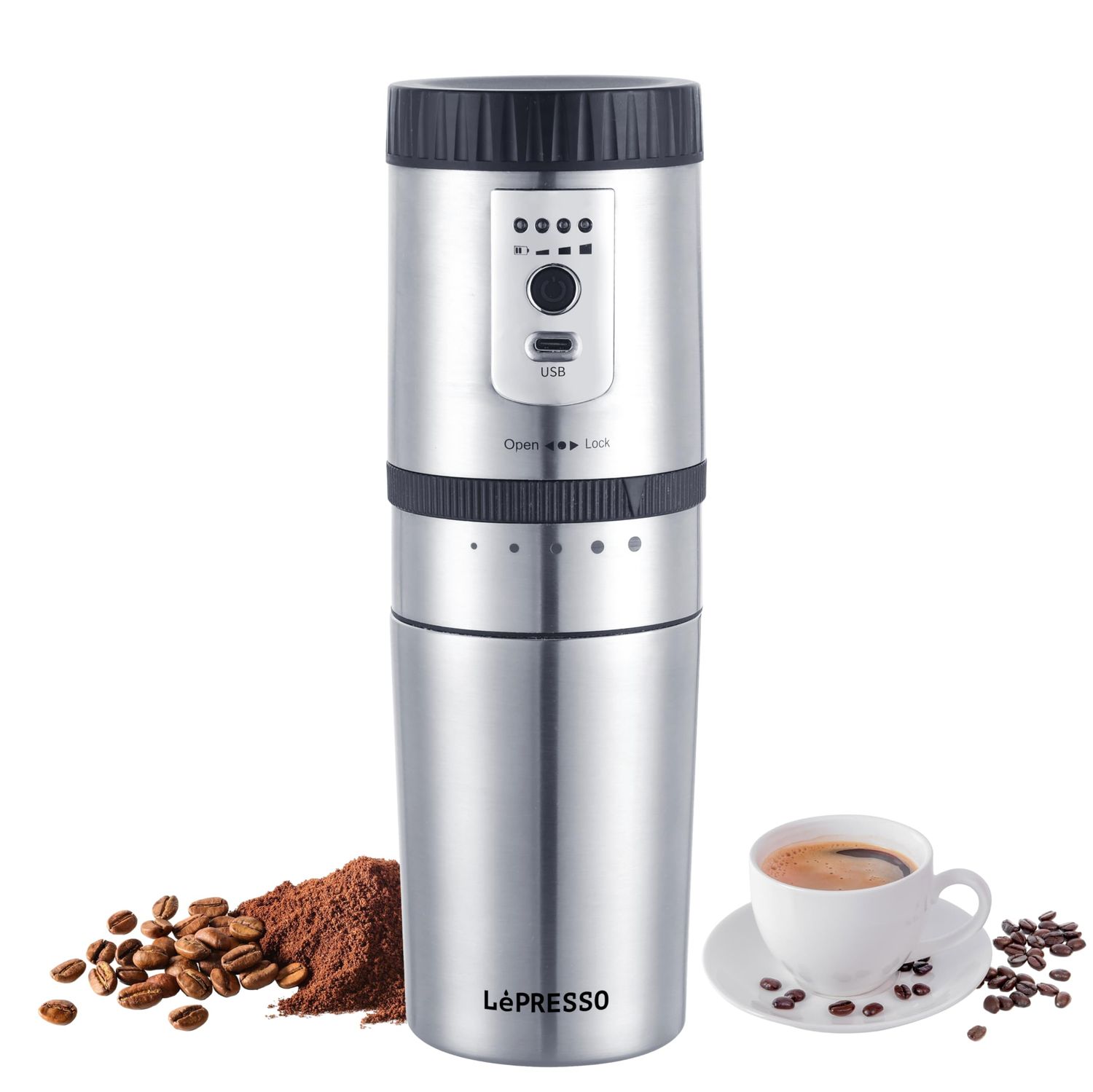 Lepresso Portable Espresso Maker, Mini Grinding &amp; Coffee Maker, Adjustable Grinding Size, Electric …