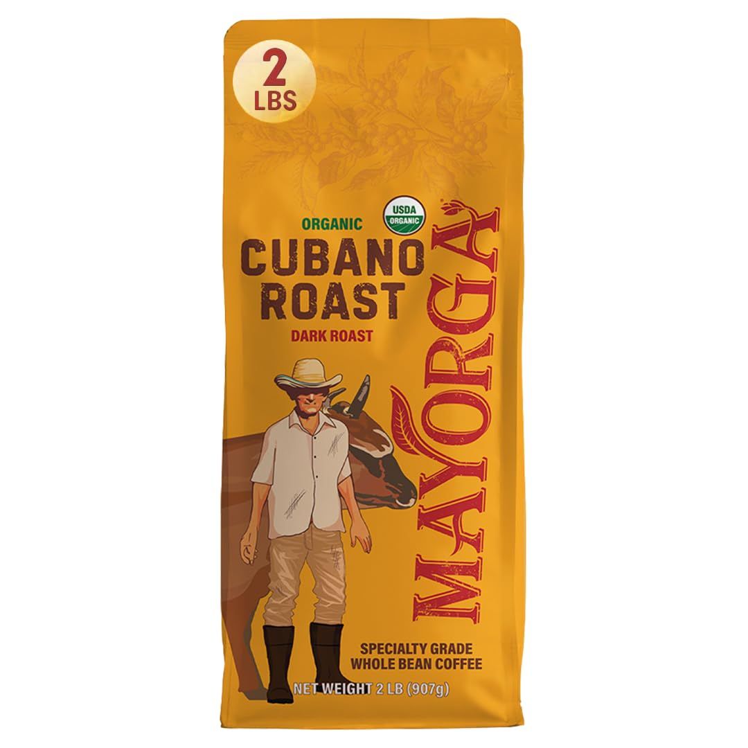 Mayorga Organics Cafe Cubano Dark Roast, 2 Pound, Whole Bean Coffee, Direct Trade, 100% USDA Organi…