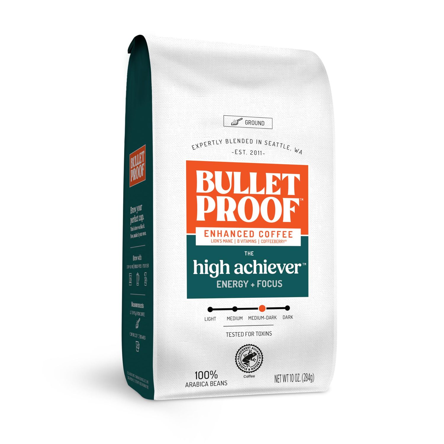 Bulletproof The High Achiever Ground Mushroom Coffee, 10oz, High Caffeine with Lion's Mane, B Vitam…