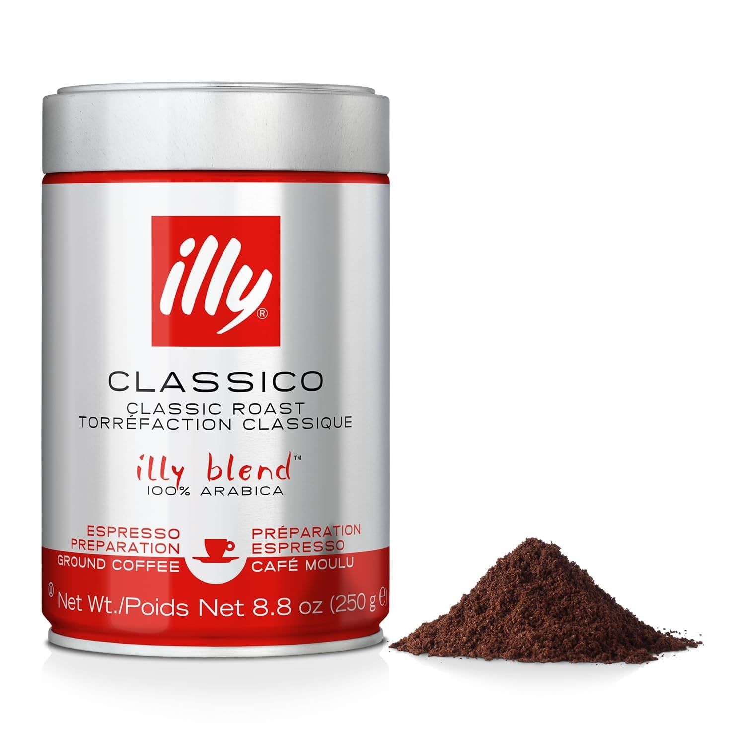 illy Classico Ground Espresso, Medium Roast, 100% Arabica Coffee Blend, 8.8oz Can