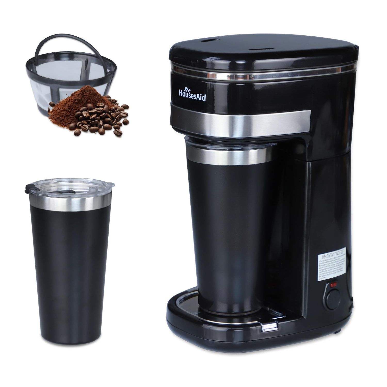 Coffee Machine, Single Serve Coffee Maker, One Cup Coffee Maker with Reusable Filter &amp; One-Touch Co…