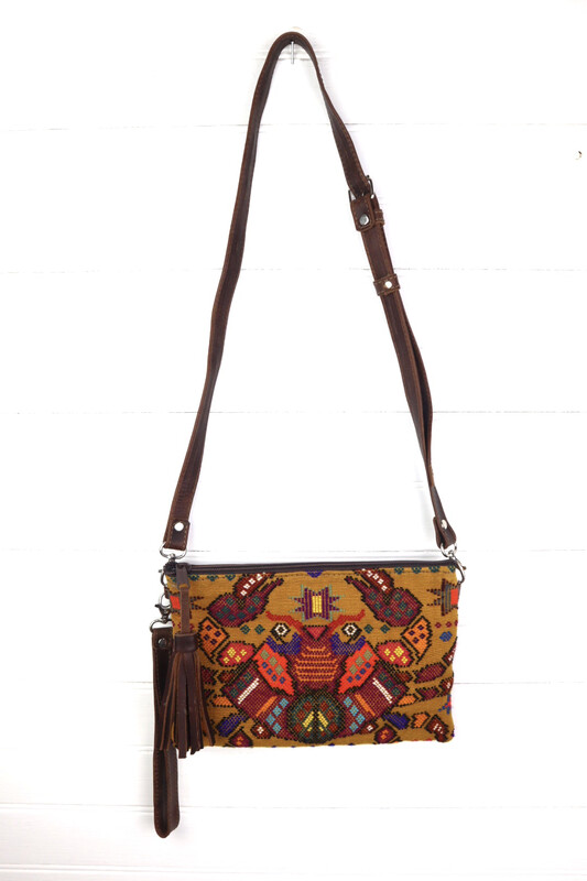 Leather + Huipil Cross Body Clutch - No. 205 Leather + Huipil Cross Body Clutch - No. 205